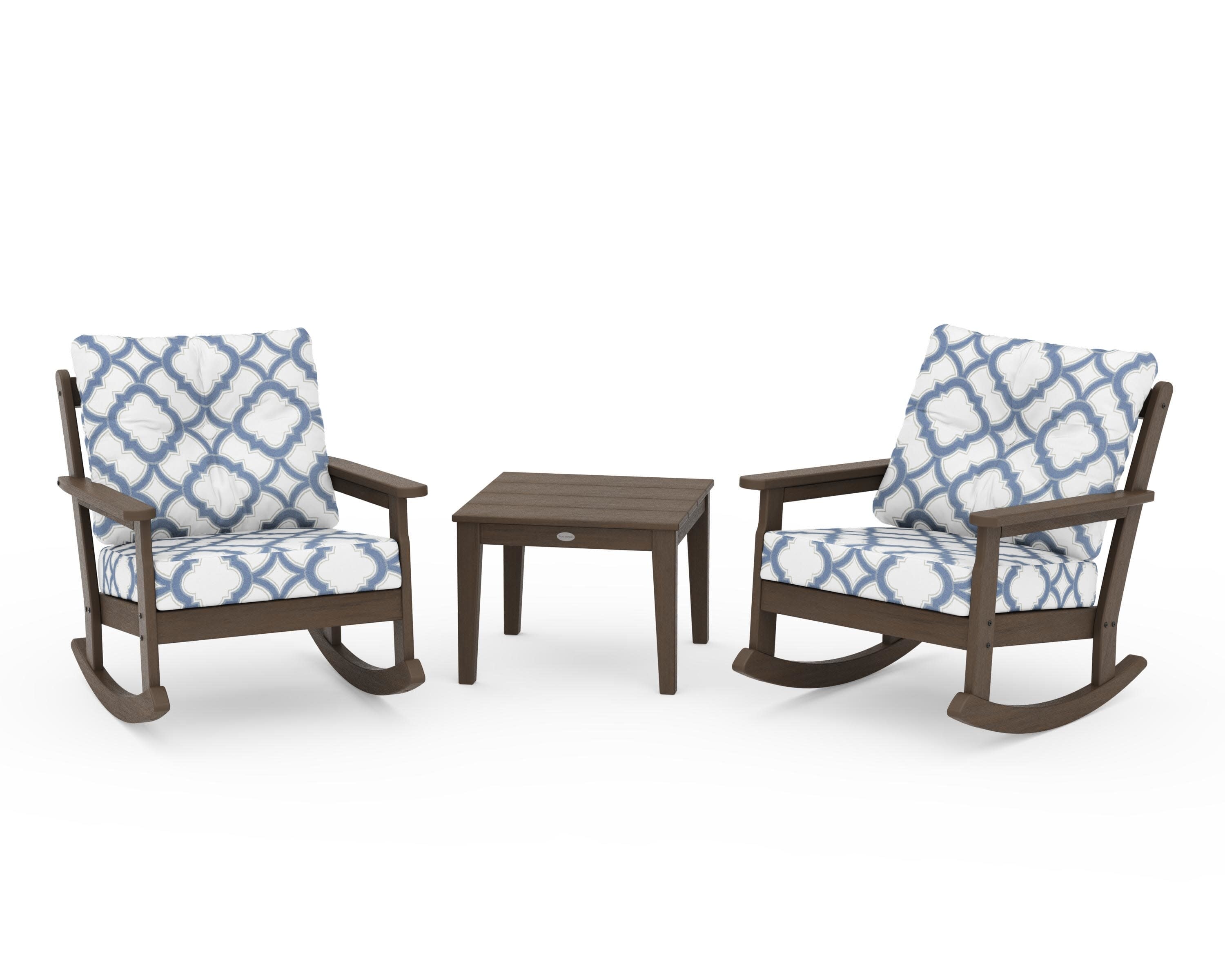 Vineyard 3-Piece Deep Seating Rocker Set in Kona / Trellis Sky Blue
