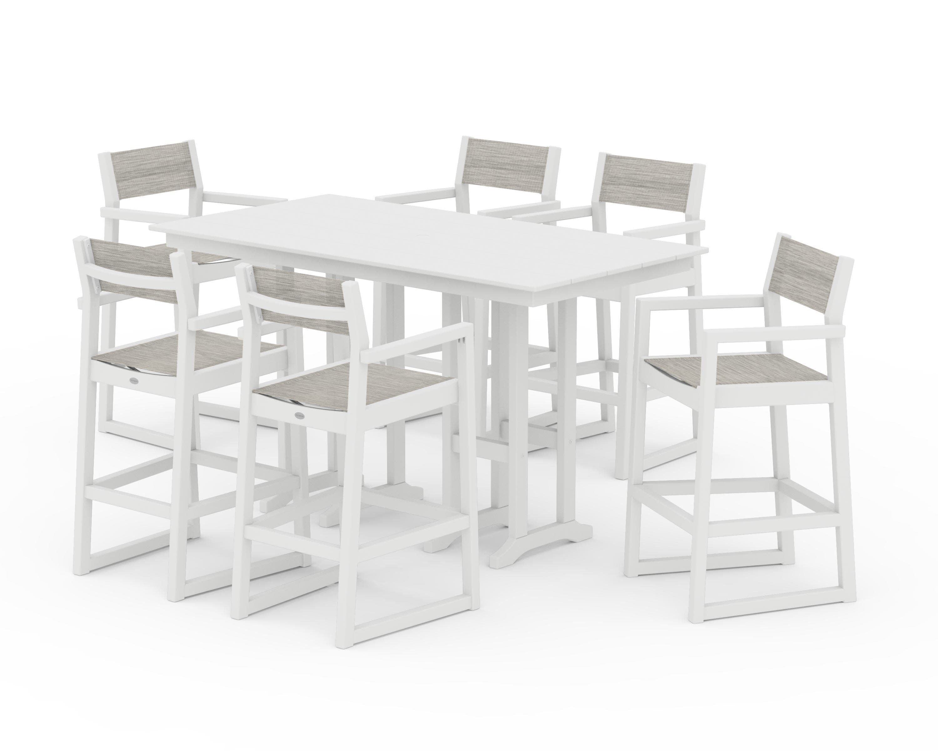 EDGE Sling Arm Chair 7-Piece Farmhouse Bar Set in White / Birch Sling