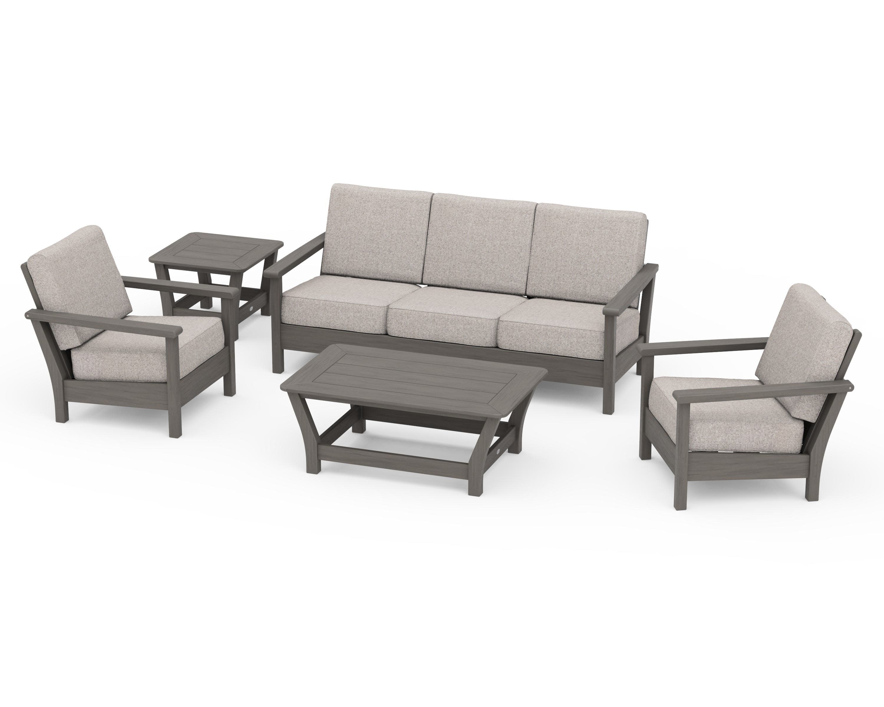 Harbour 5-Piece Deep Seating Set in Driftwood / Weathered Tweed