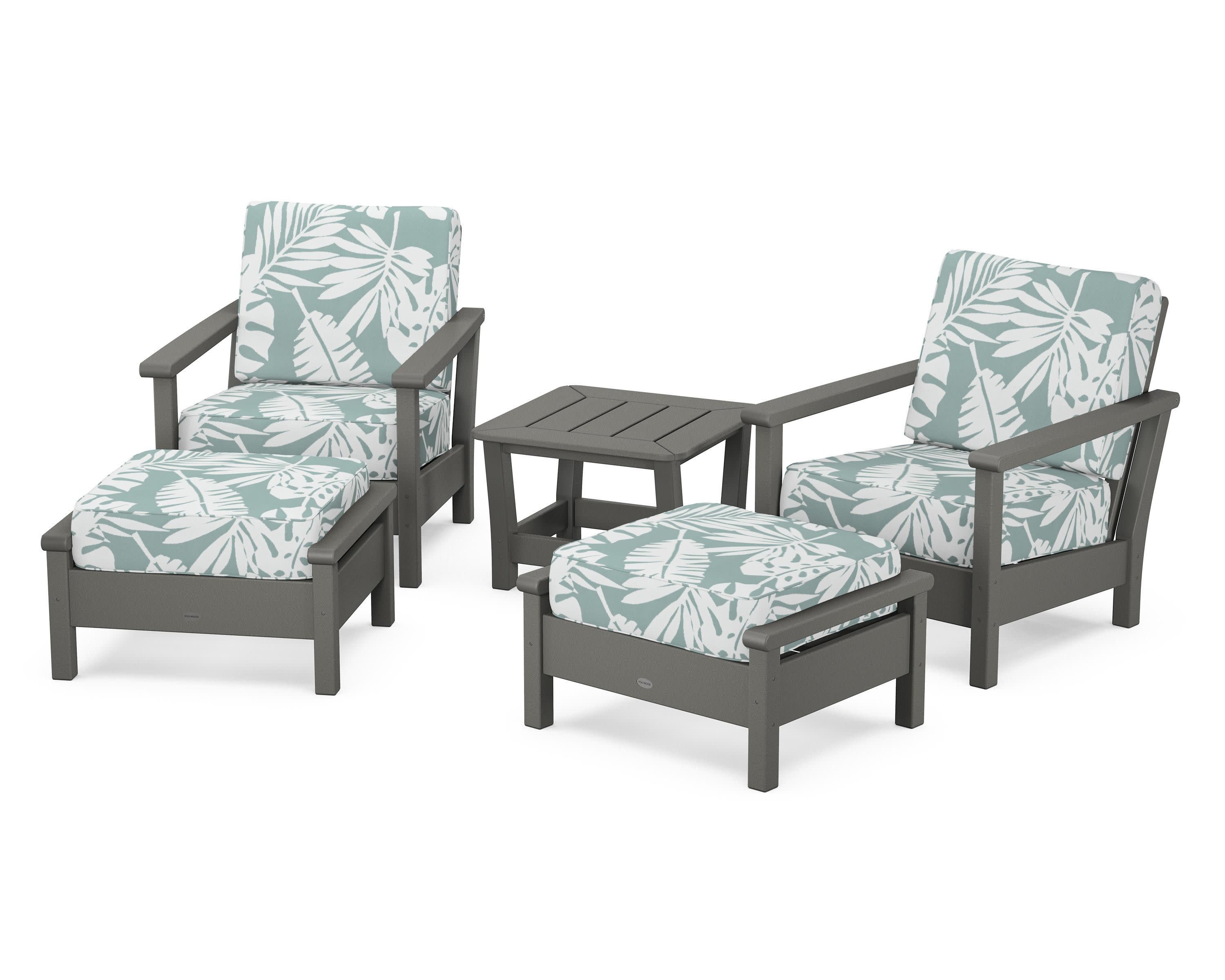 Harbour 5-Piece Deep Seating Chair Set in Slate Grey / Leaf Glacier Spa