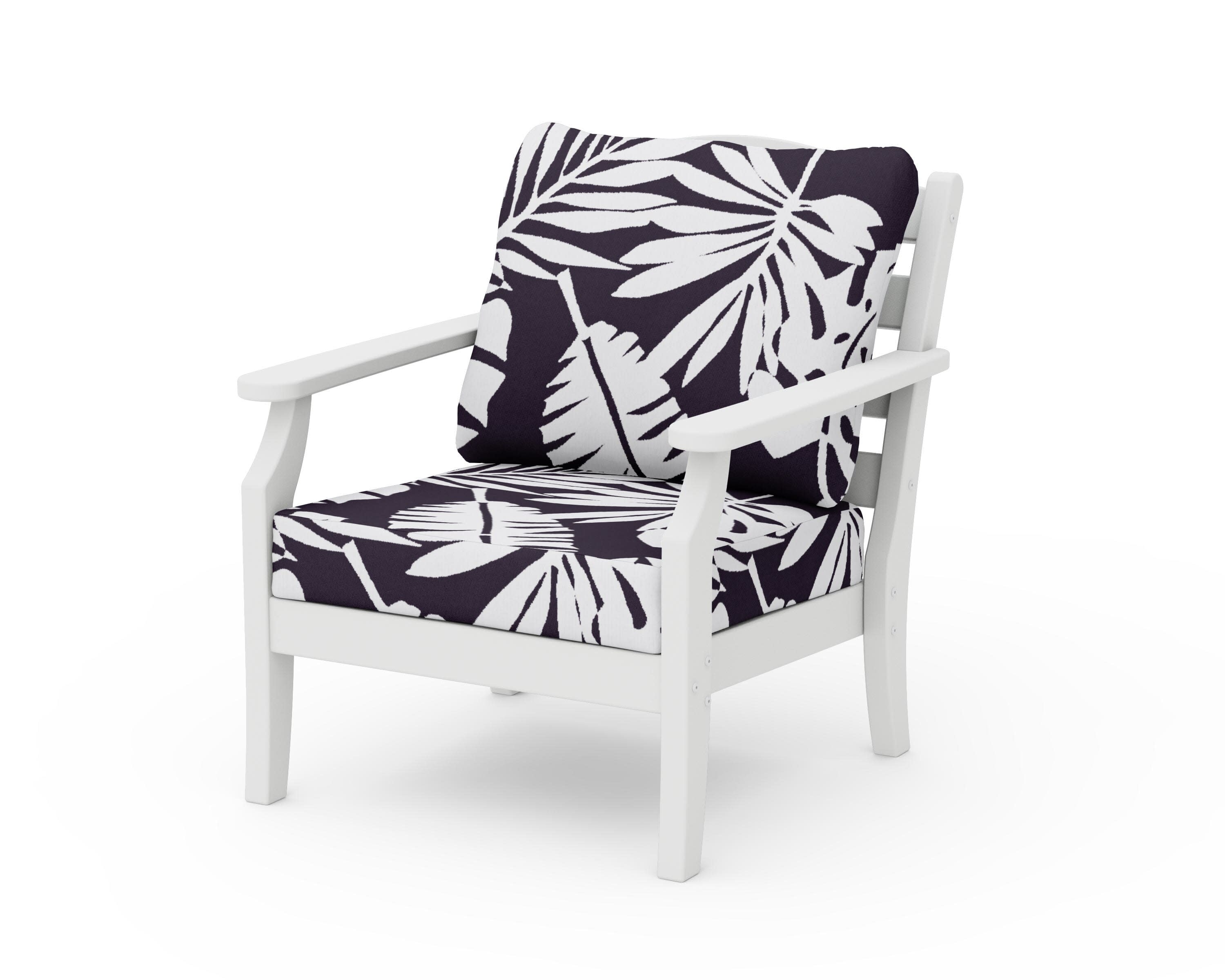 Savannah Deep Seating Chair in White / Leaf Navy