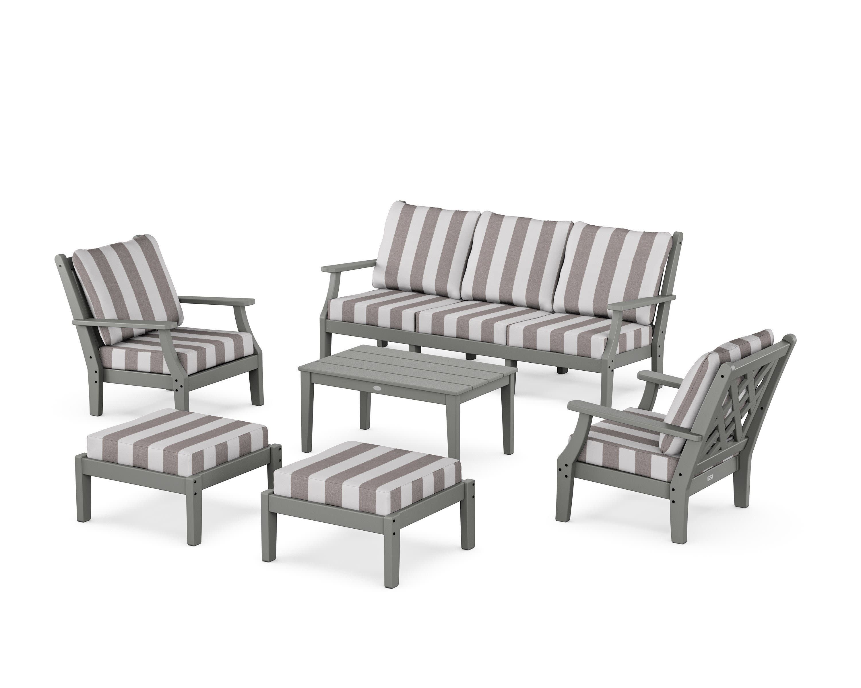 Wovendale 6-Piece Lounge Sofa Set in Slate Grey / Cabana Stripe Grey Mist