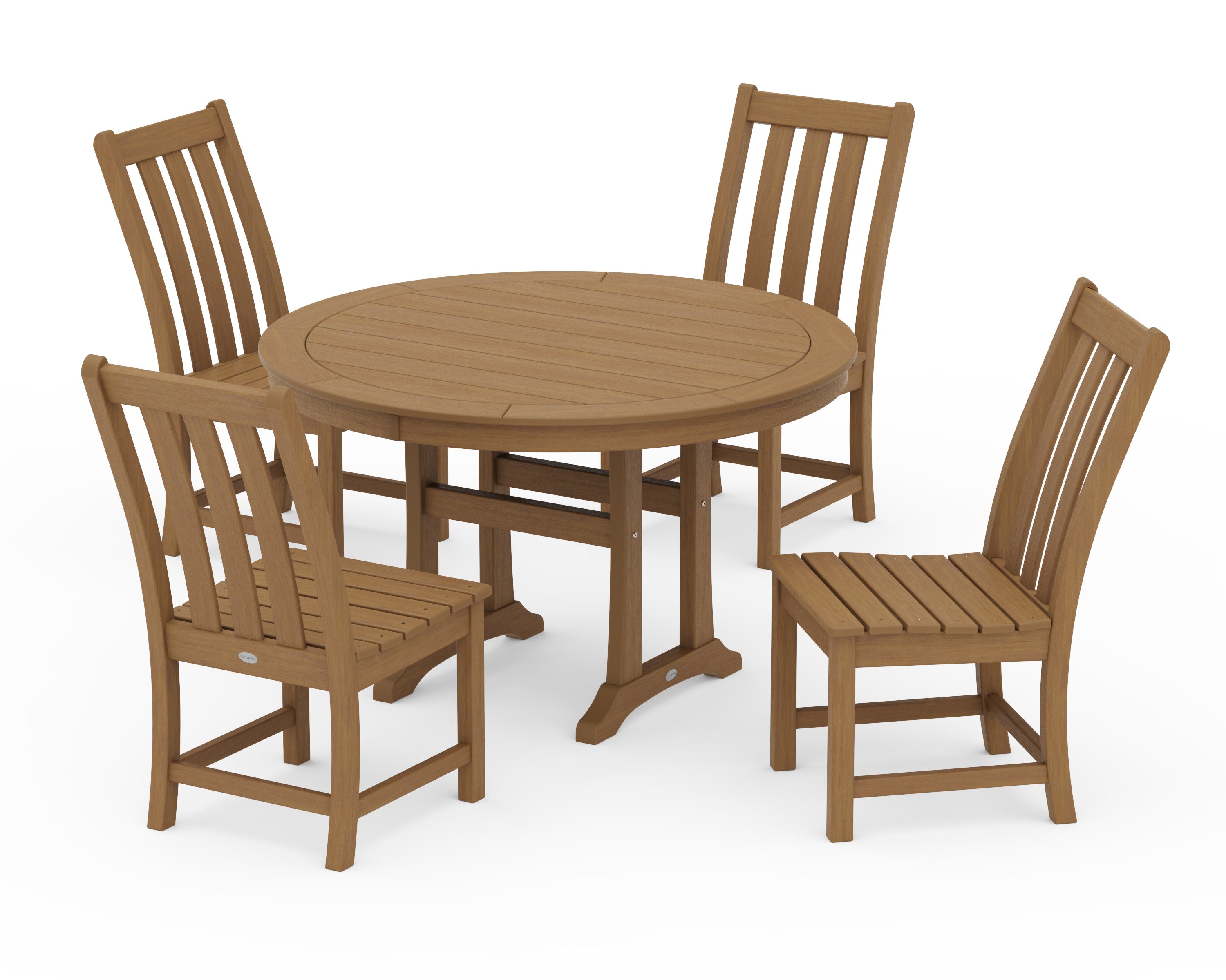 Vineyard Side Chair 5-Piece Round Dining Set With Trestle Legs in Natural