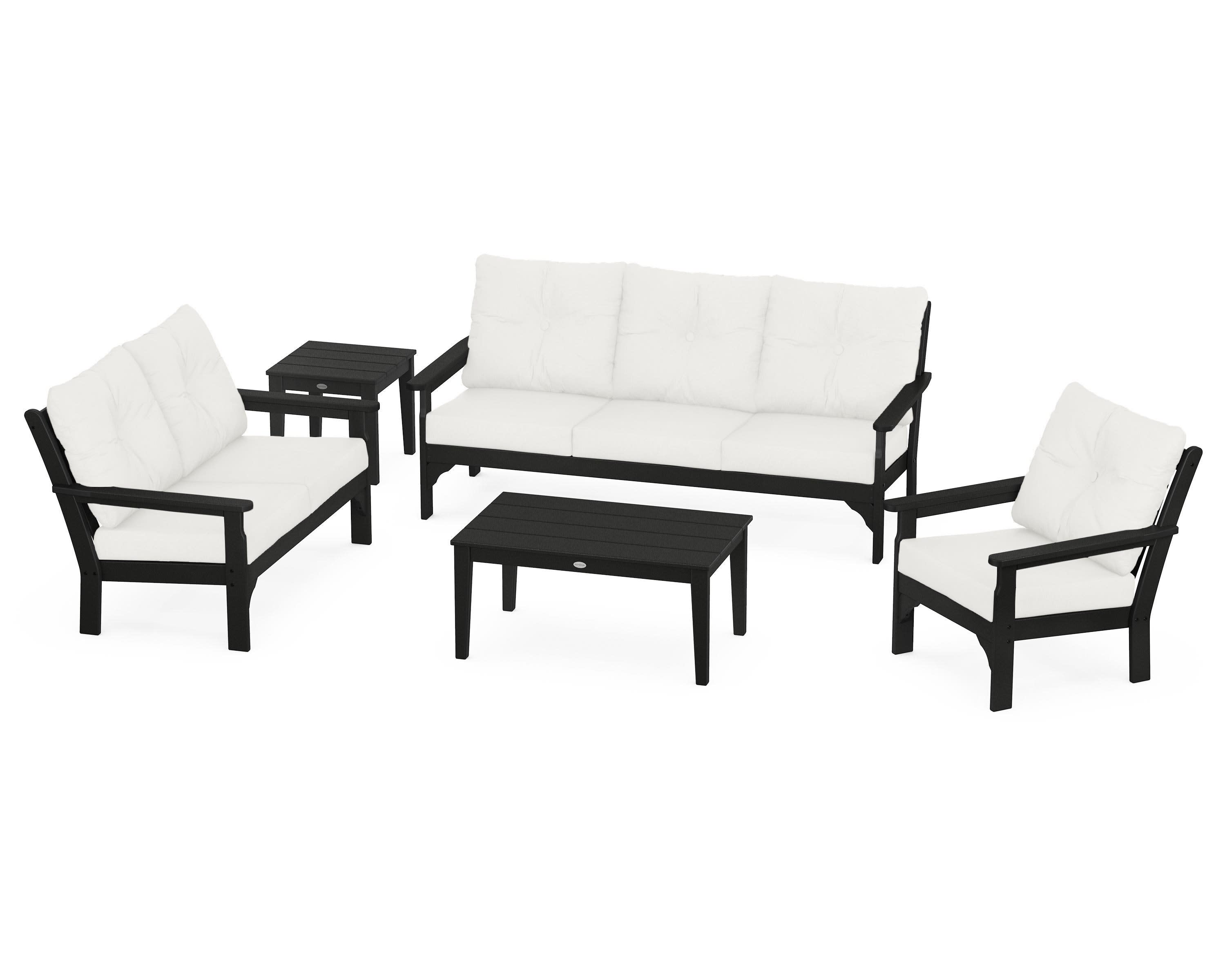 Vineyard 5 Piece Deep Seating Set in Black / Natural Linen