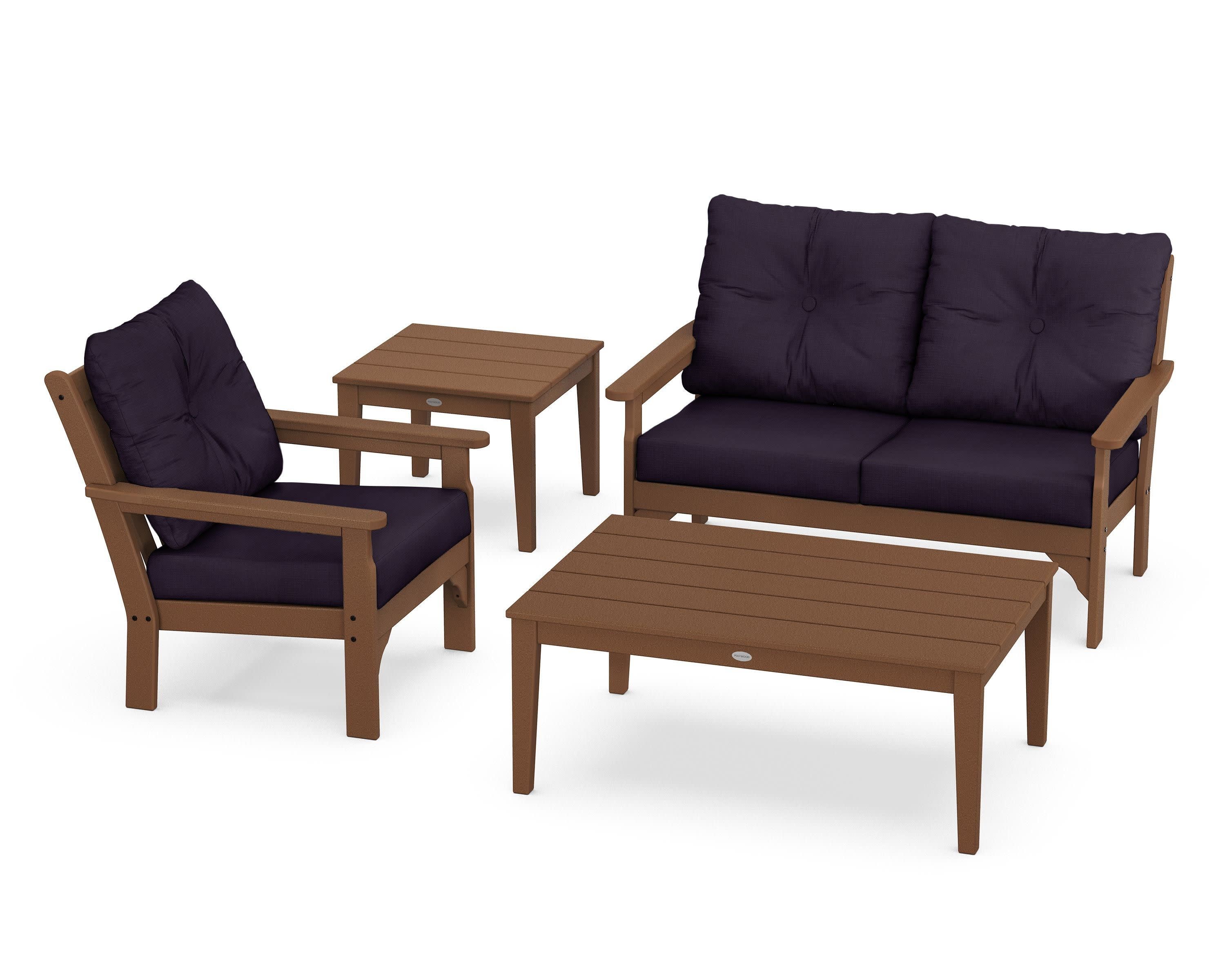Vineyard 4-Piece Deep Seating Set in Teak / Navy Linen