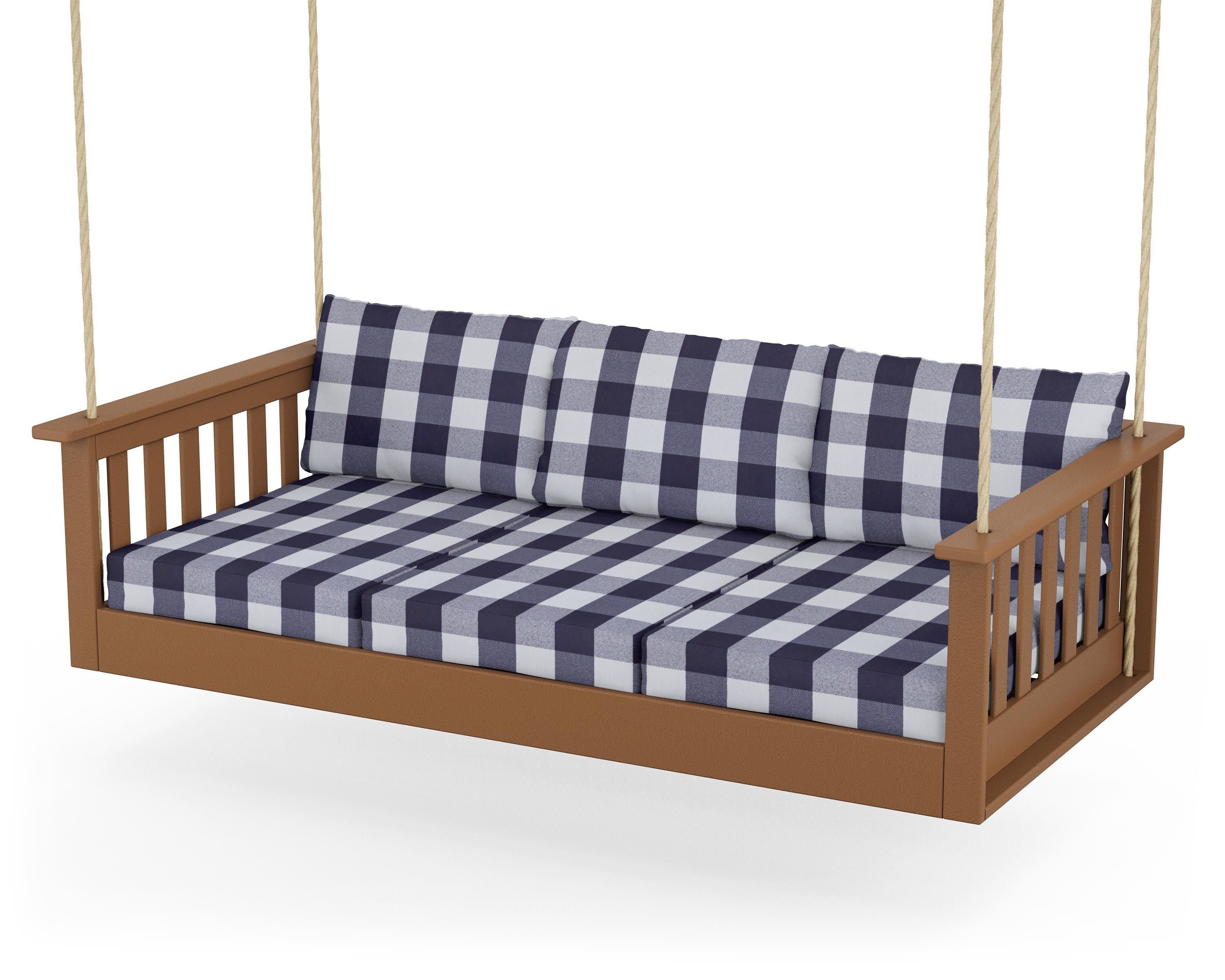 Vineyard Daybed Swing in Teak / Buffalo Plaid Navy