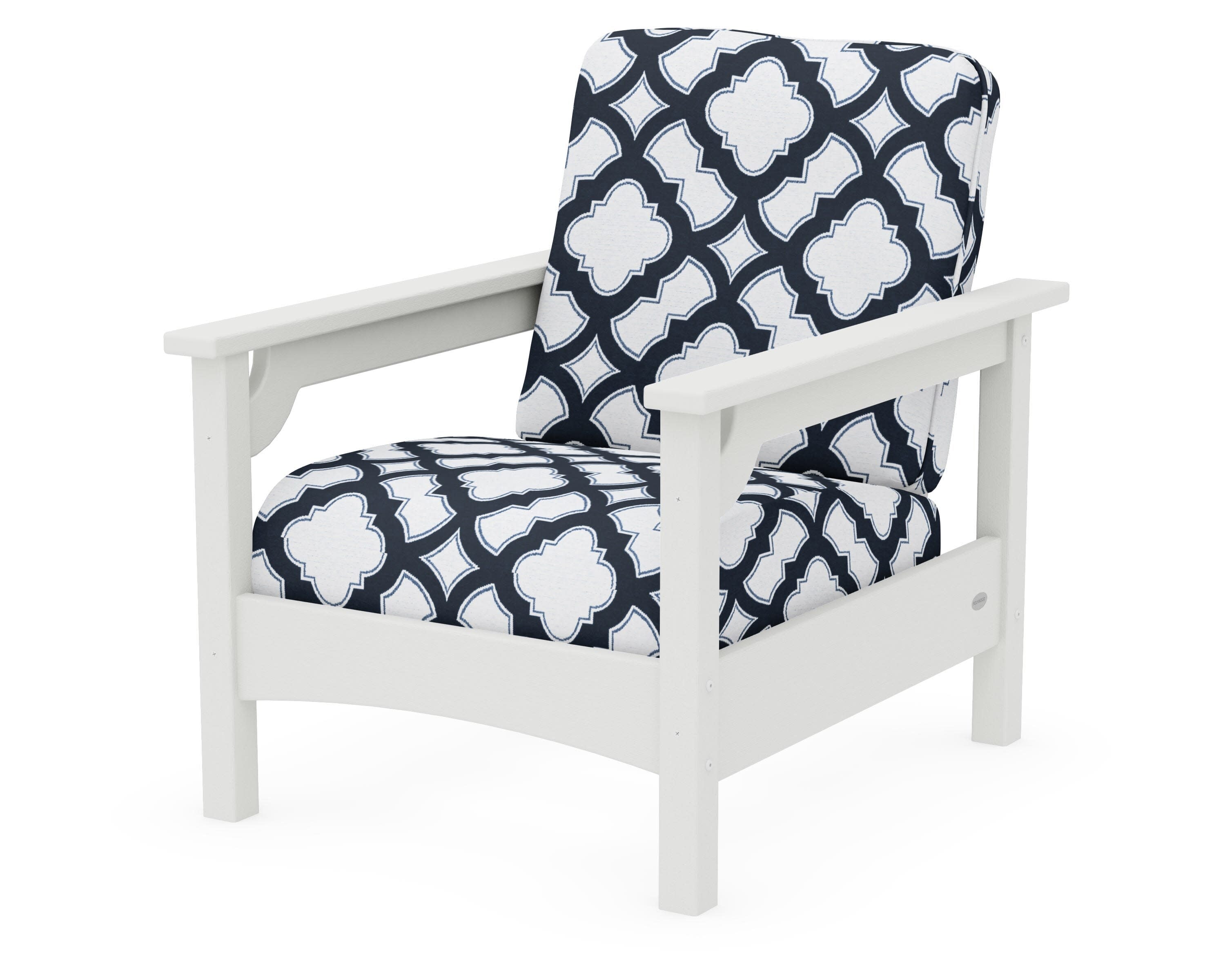 Club Chair in Vintage White / Trellis Marine Indigo