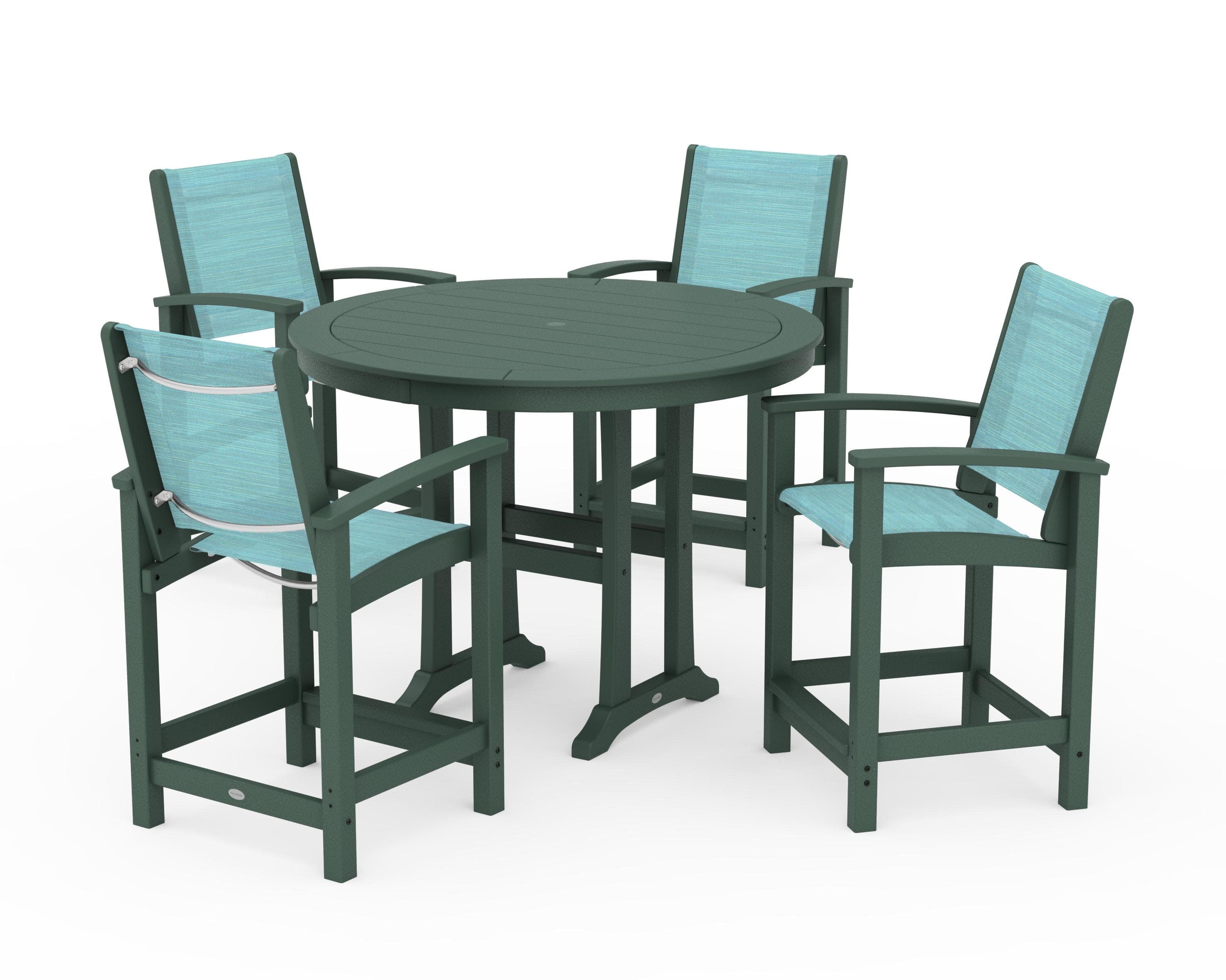 Coastal 5-Piece Counter Set in Green / Dupioni Aquamarine Sling