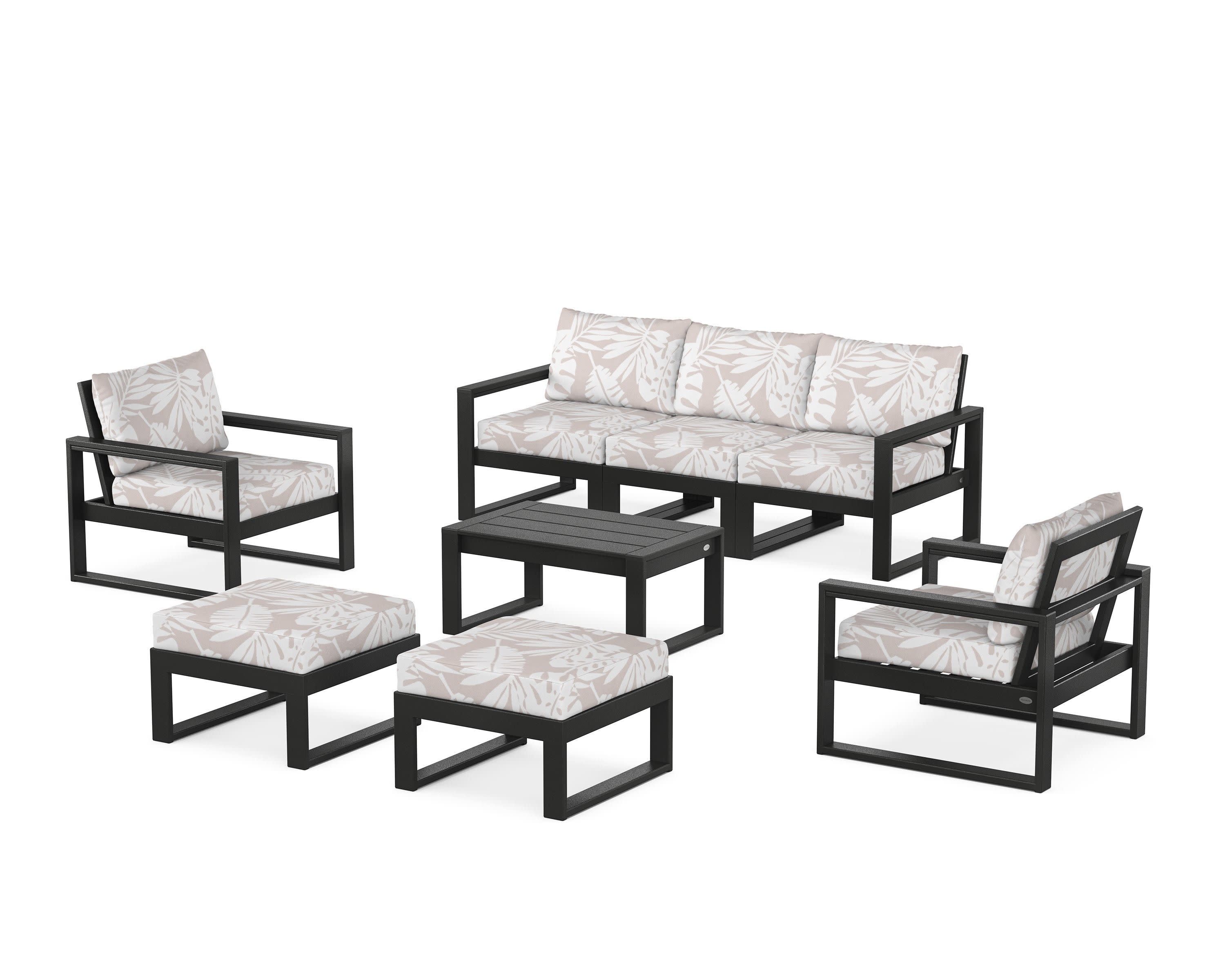 EDGE Sectional 8-Piece Lounge Sofa Set in Black / Leaf Dune Burlap