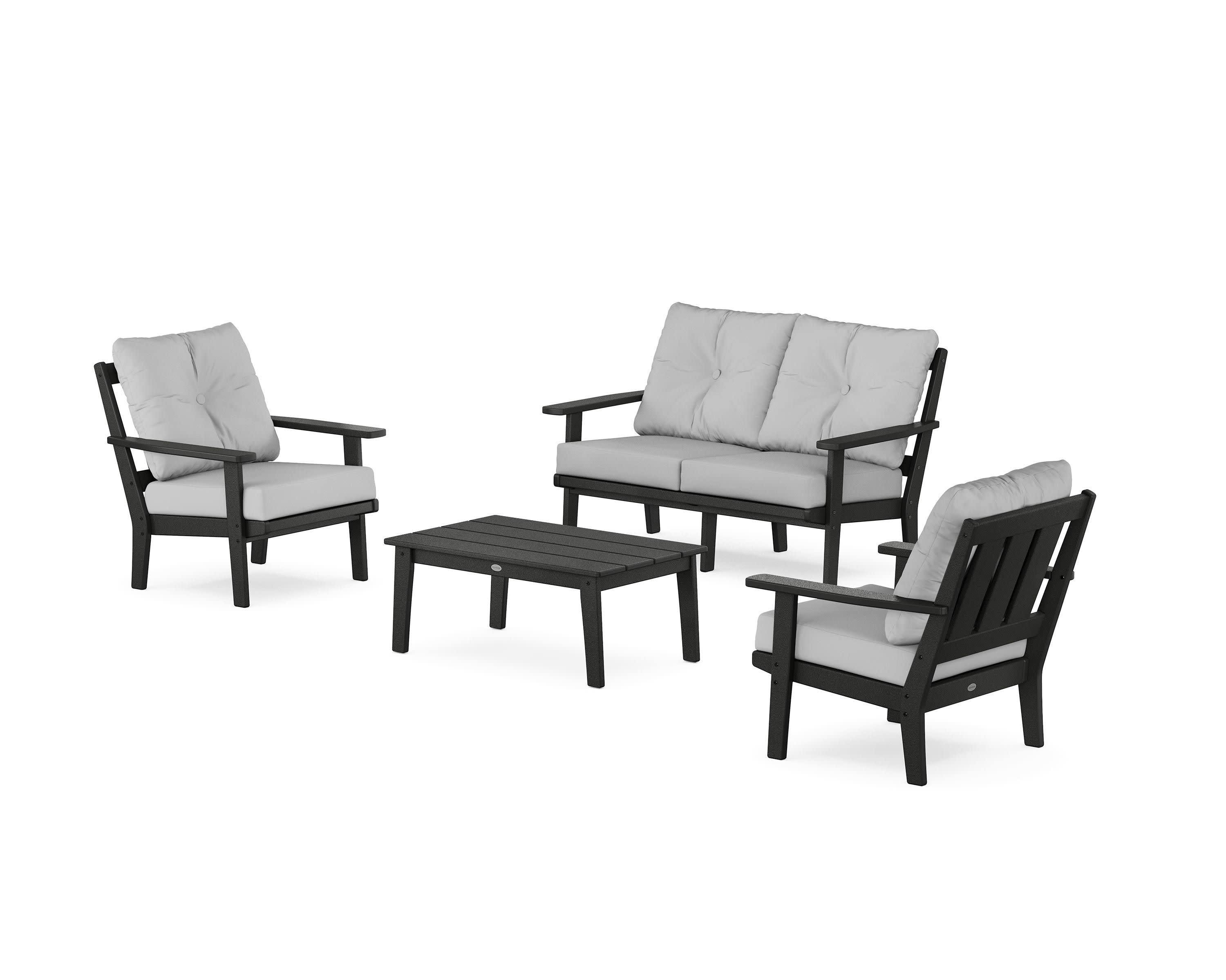 Oxford 4-Piece Deep Seating Set with Loveseat in Black / Marine Indigo