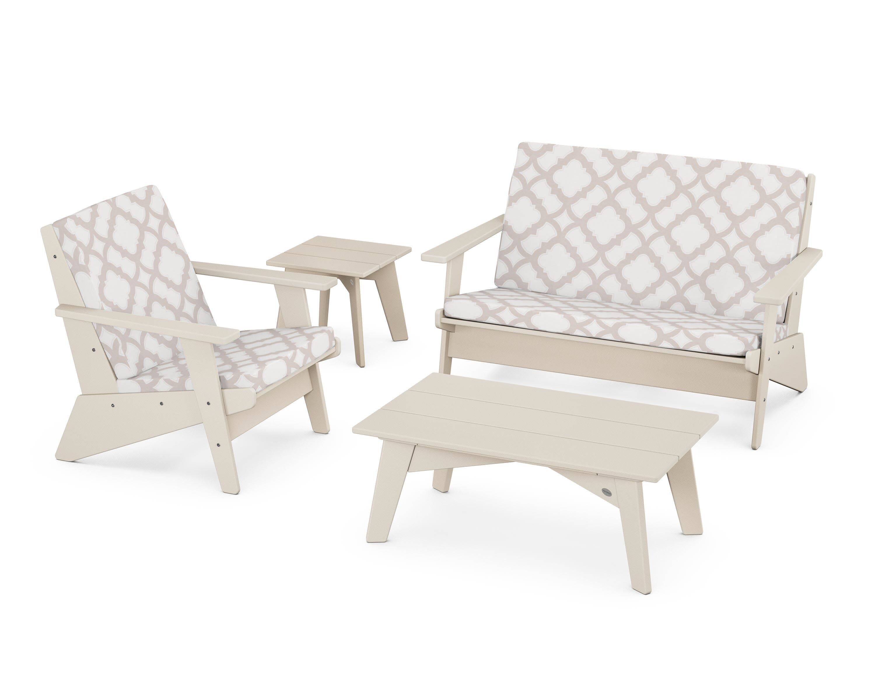 Riviera Modern Lounge 4-Piece Set in Sand / Trellis Dune Burlap