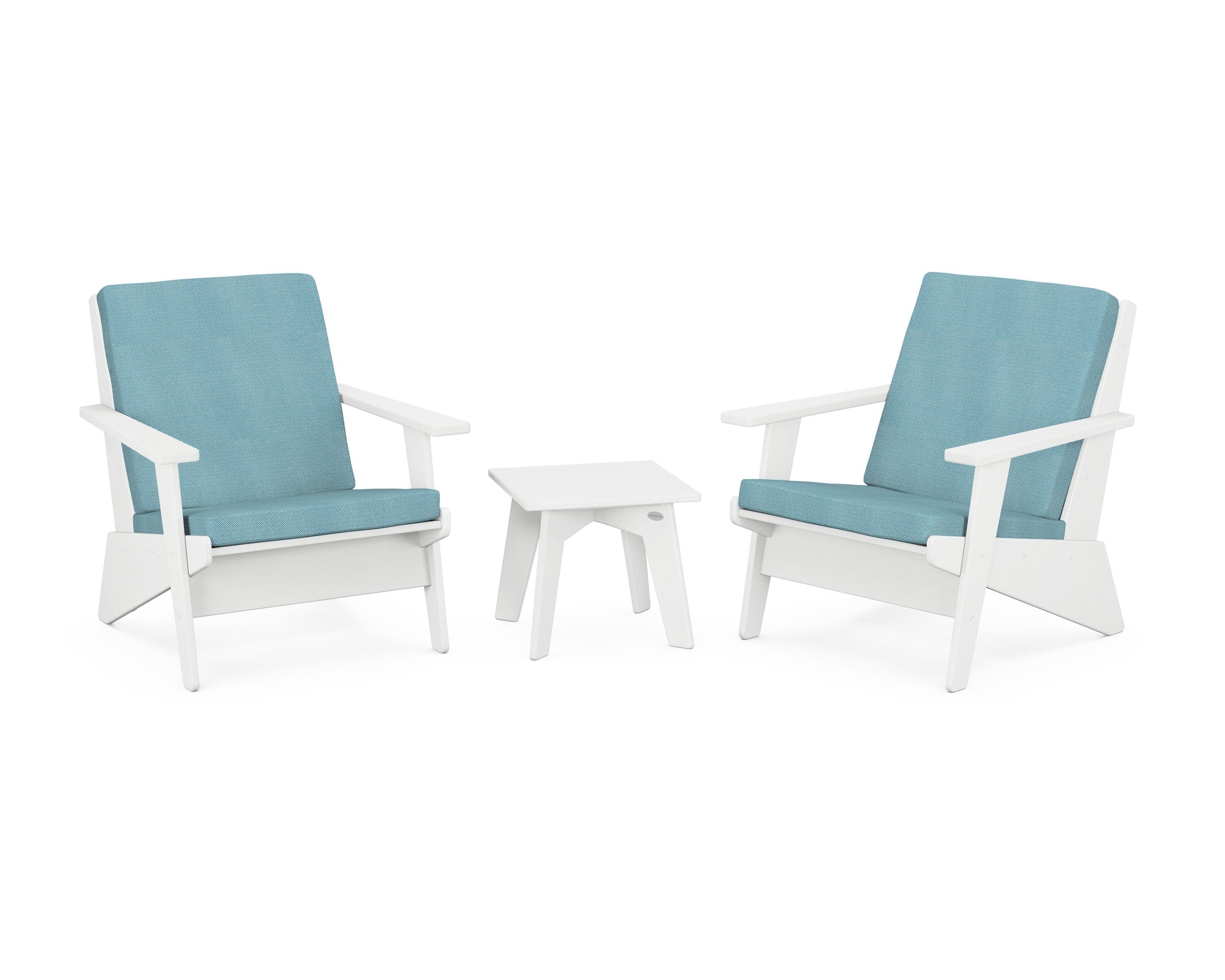 Riviera Modern Lounge 3-Piece Set in White / Lattice Sky Blue
