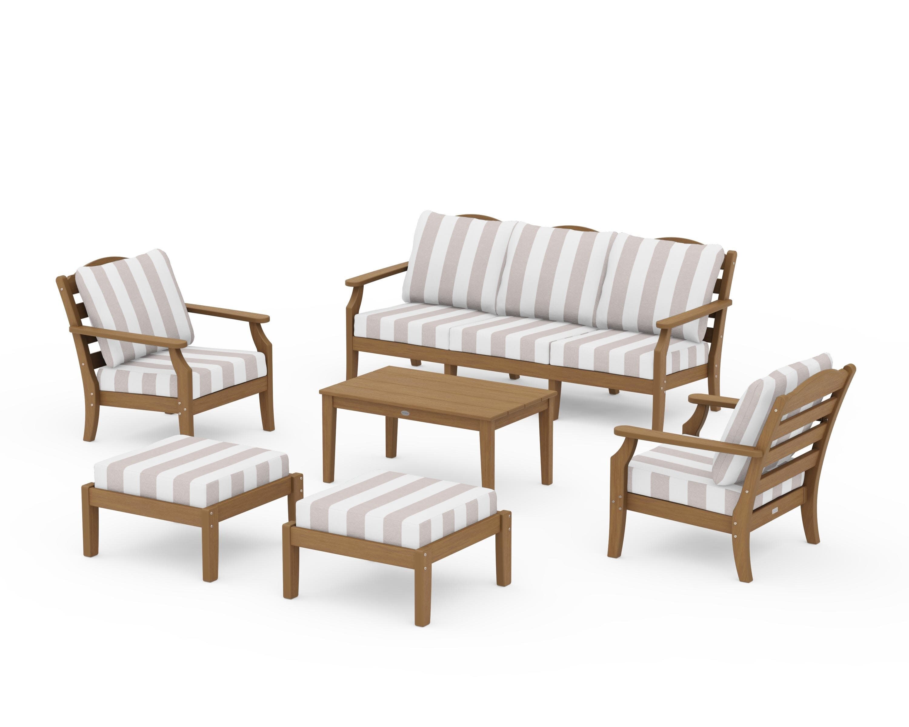Savannah 6-Piece Lounge Sofa Set in Natural / Cabana Stripe Dune Burlap