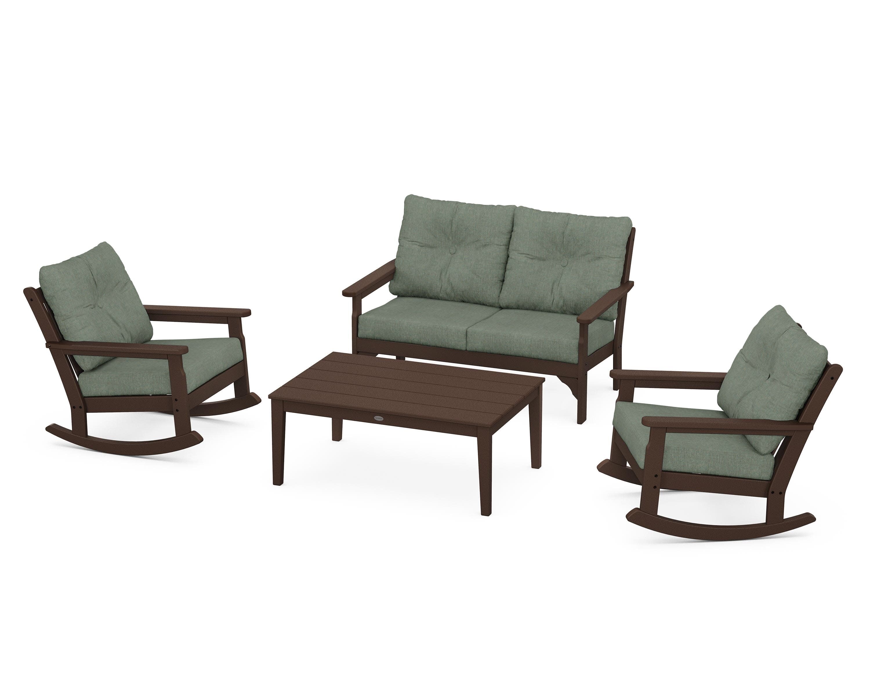 Vineyard 4-Piece Deep Seating Rocking Chair Set in Mahogany / Cast Sage