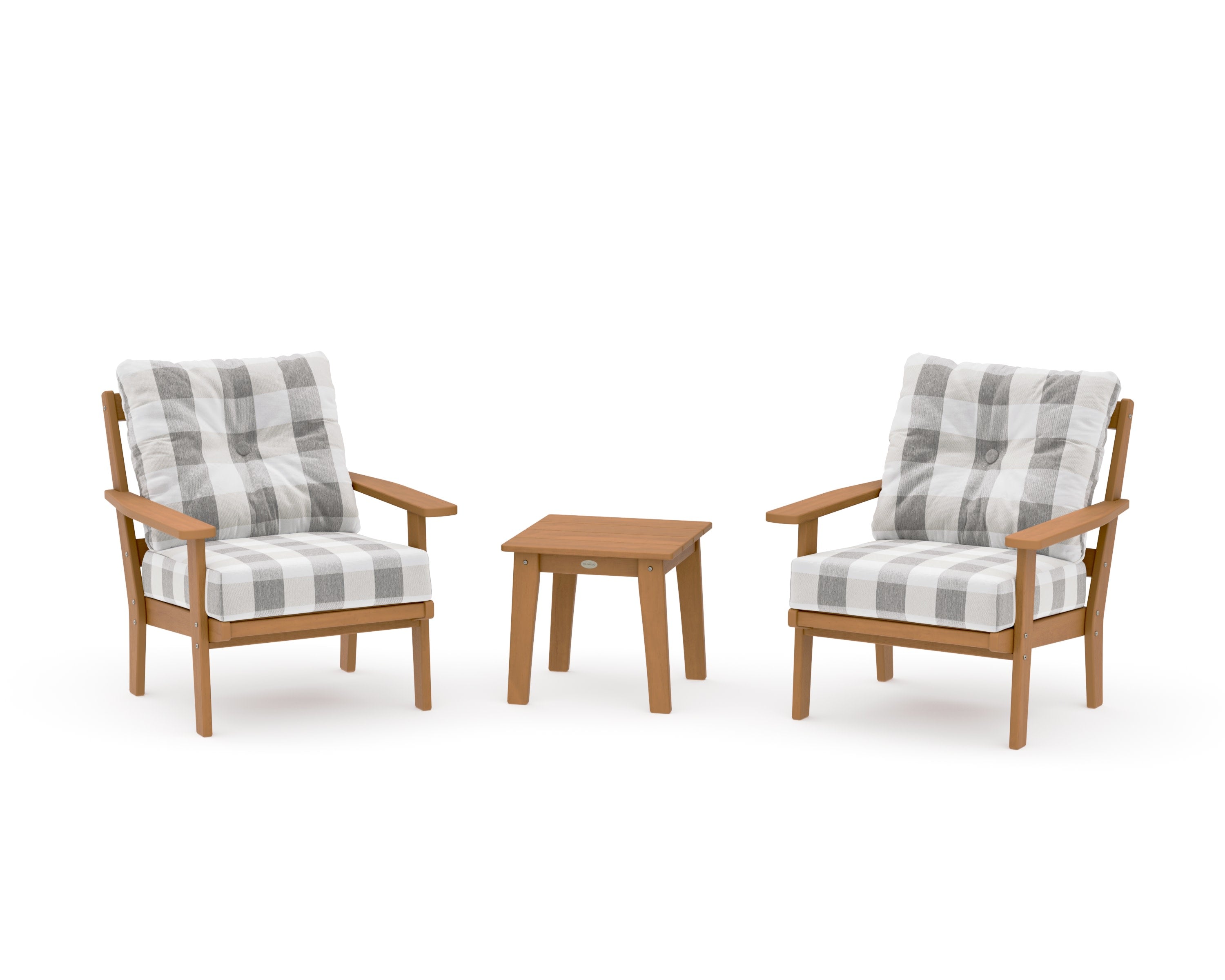 Prairie 3-Piece Deep Seating Set in Natural / Buffalo Plaid Grey Mist