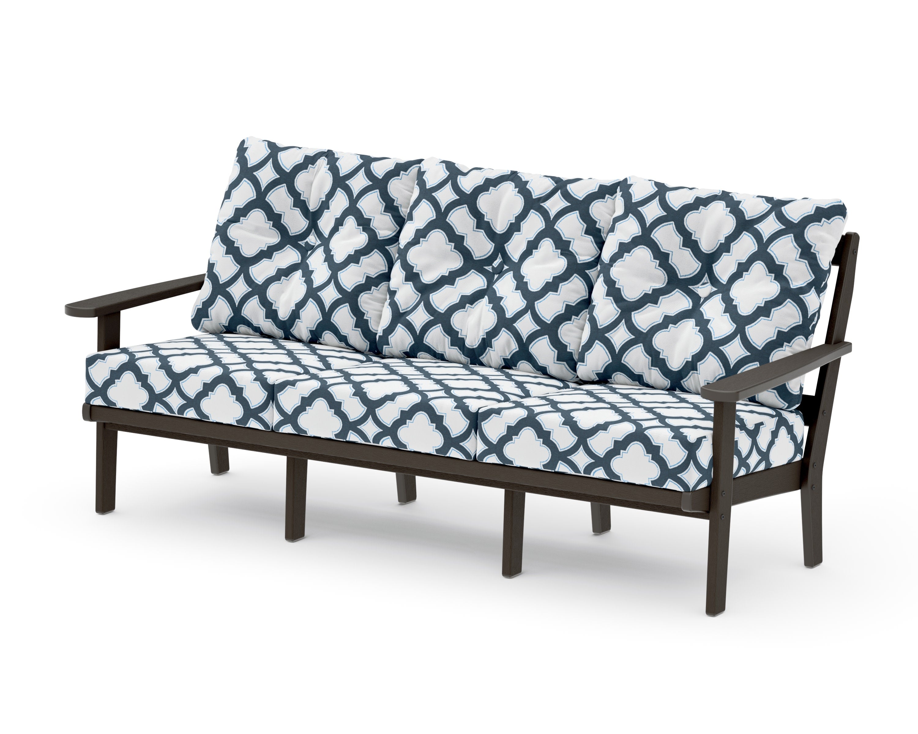 Mission Deep Seating Sofa in Vintage Coffee / Trellis Marine Indigo