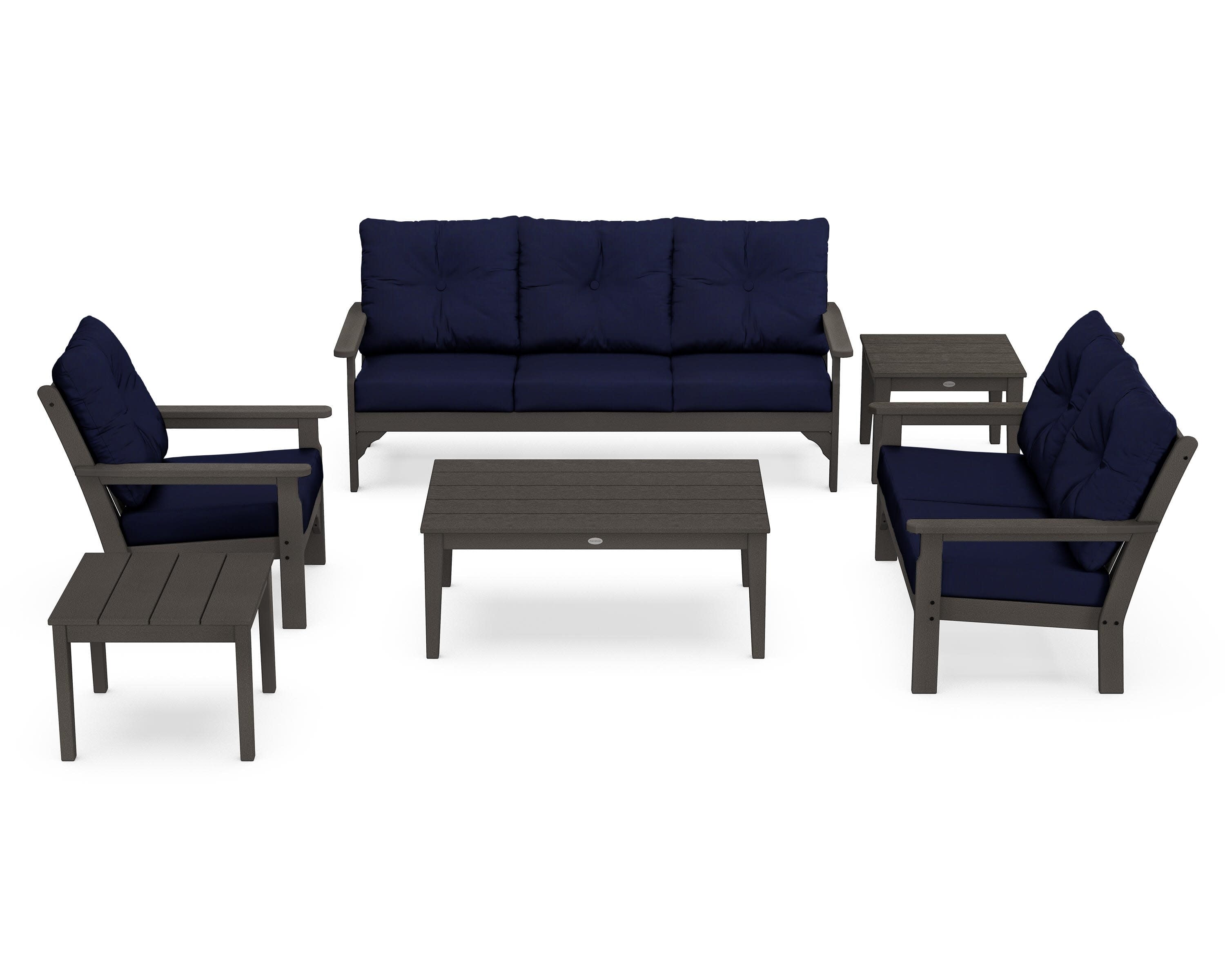 Vineyard 6-Piece Deep Seating Set in Vintage Coffee / Navy