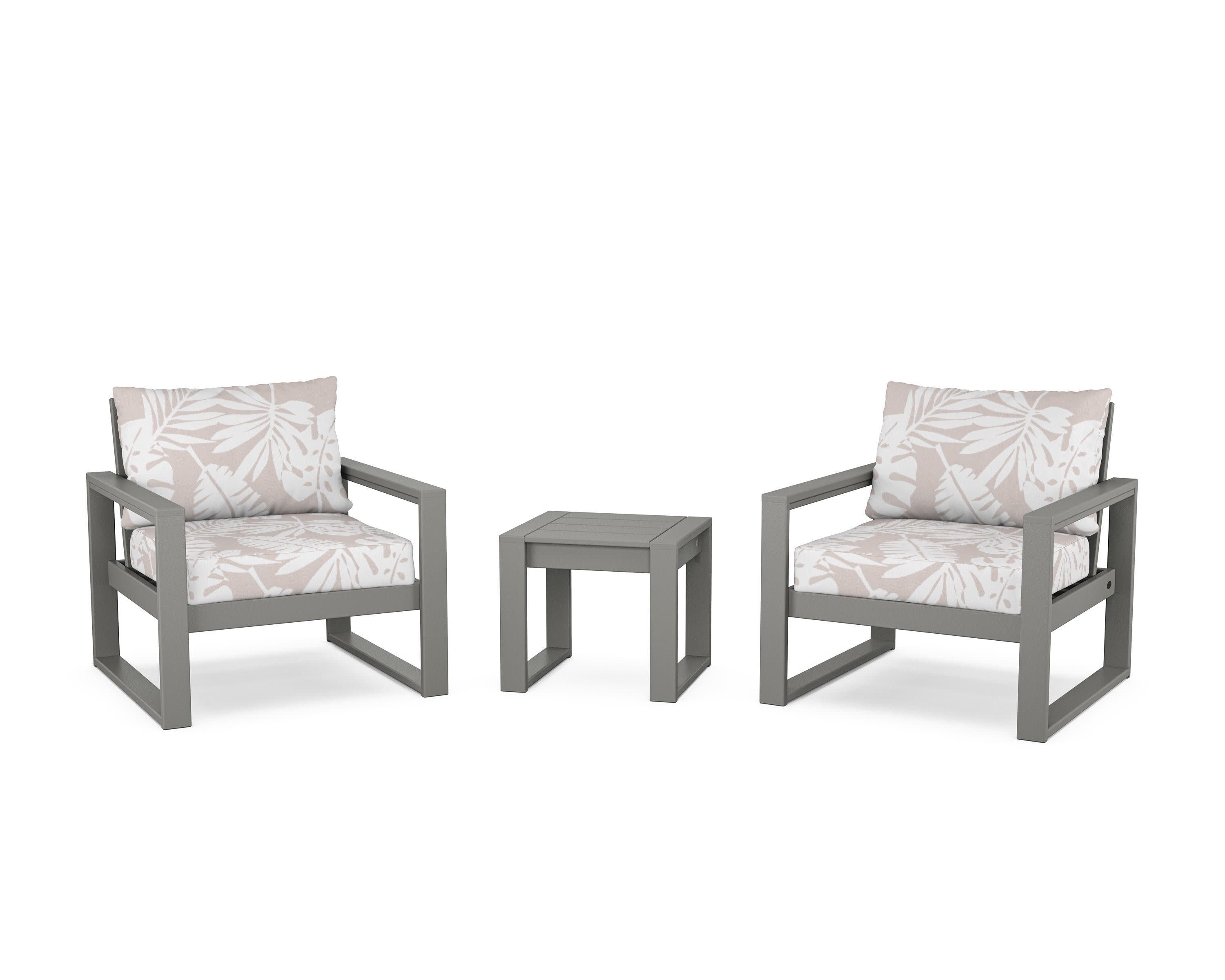 EDGE Sectional 3-Piece Deep Seating Set in Slate Grey / Leaf Dune Burlap