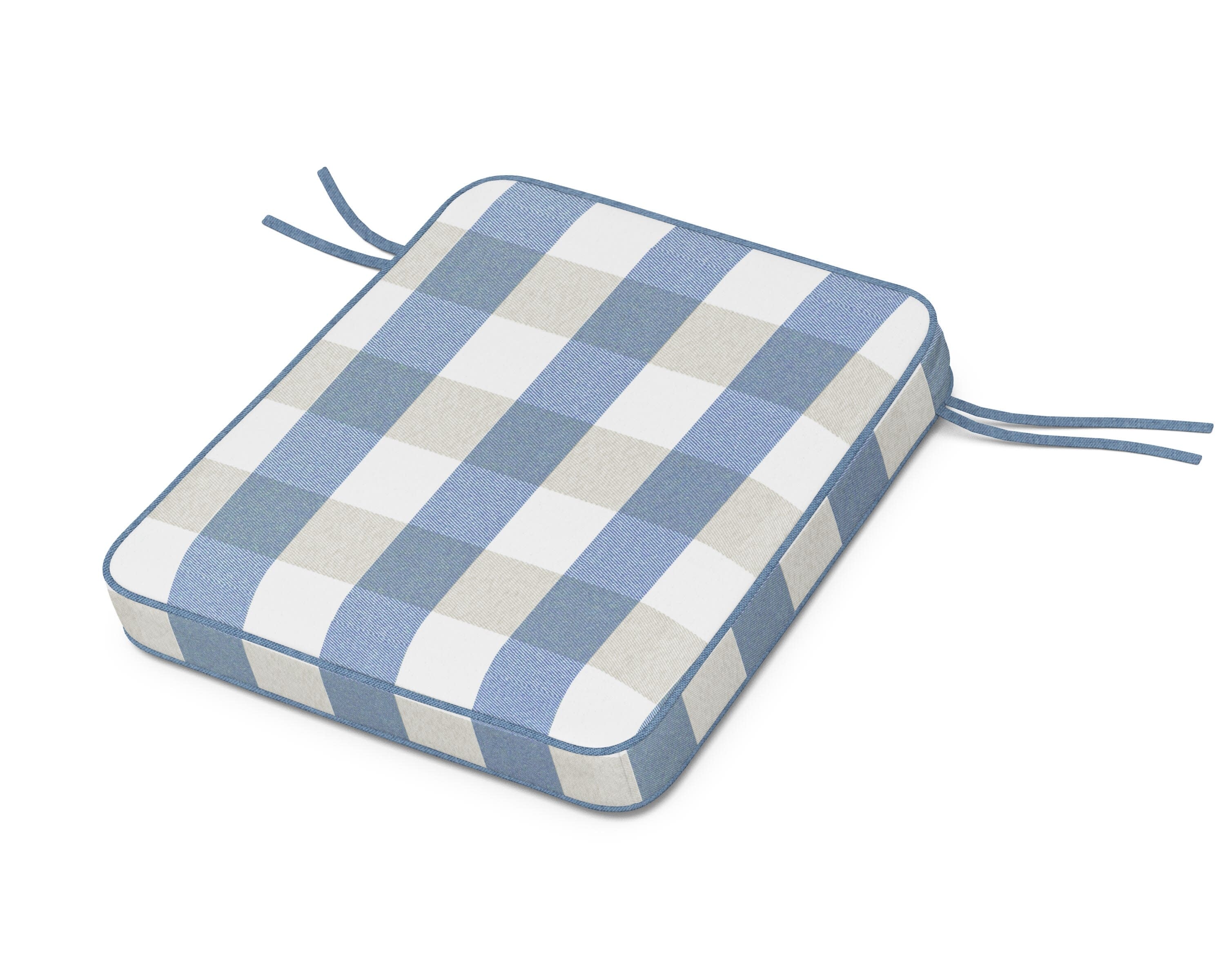 Chinoiserie Rocker Seat Cushion in Buffalo Plaid Sky Blue