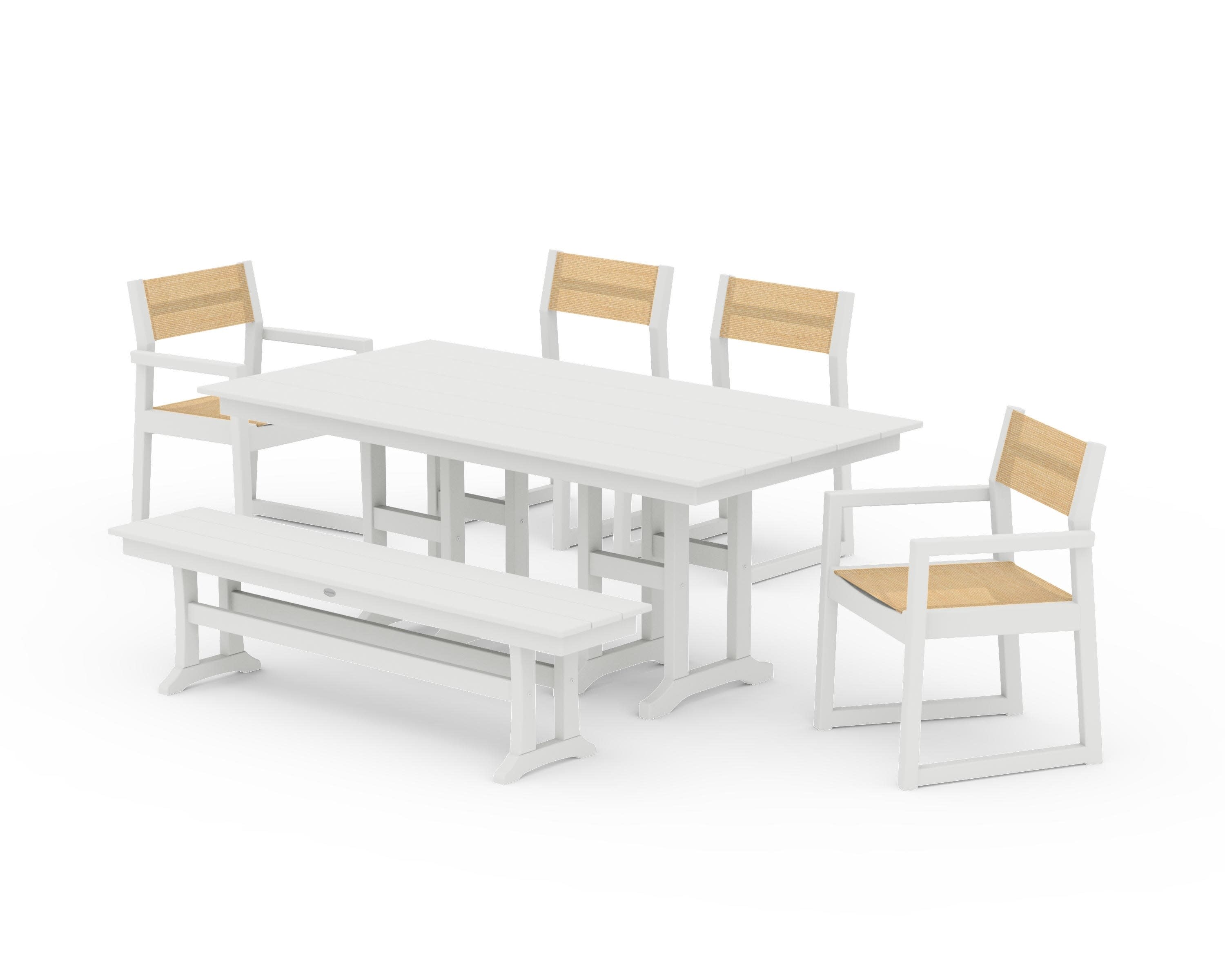 EDGE Sling 6-Piece Farmhouse Dining Set in Vintage White / Dupioni Apricot Sling