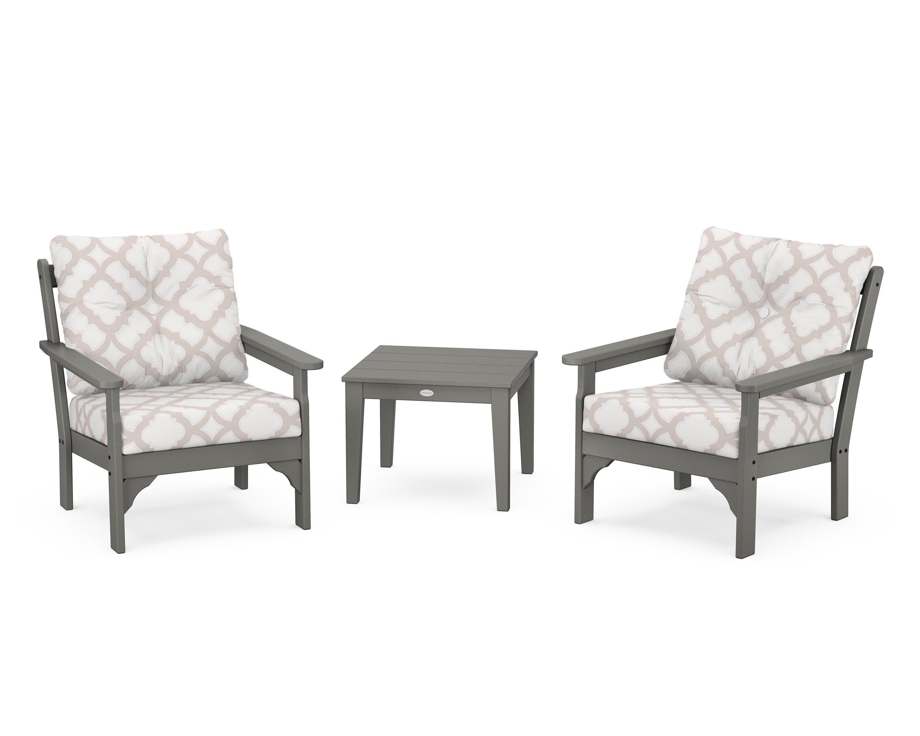 Vineyard 3-Piece Deep Seating Set in Slate Grey / Trellis Dune Burlap