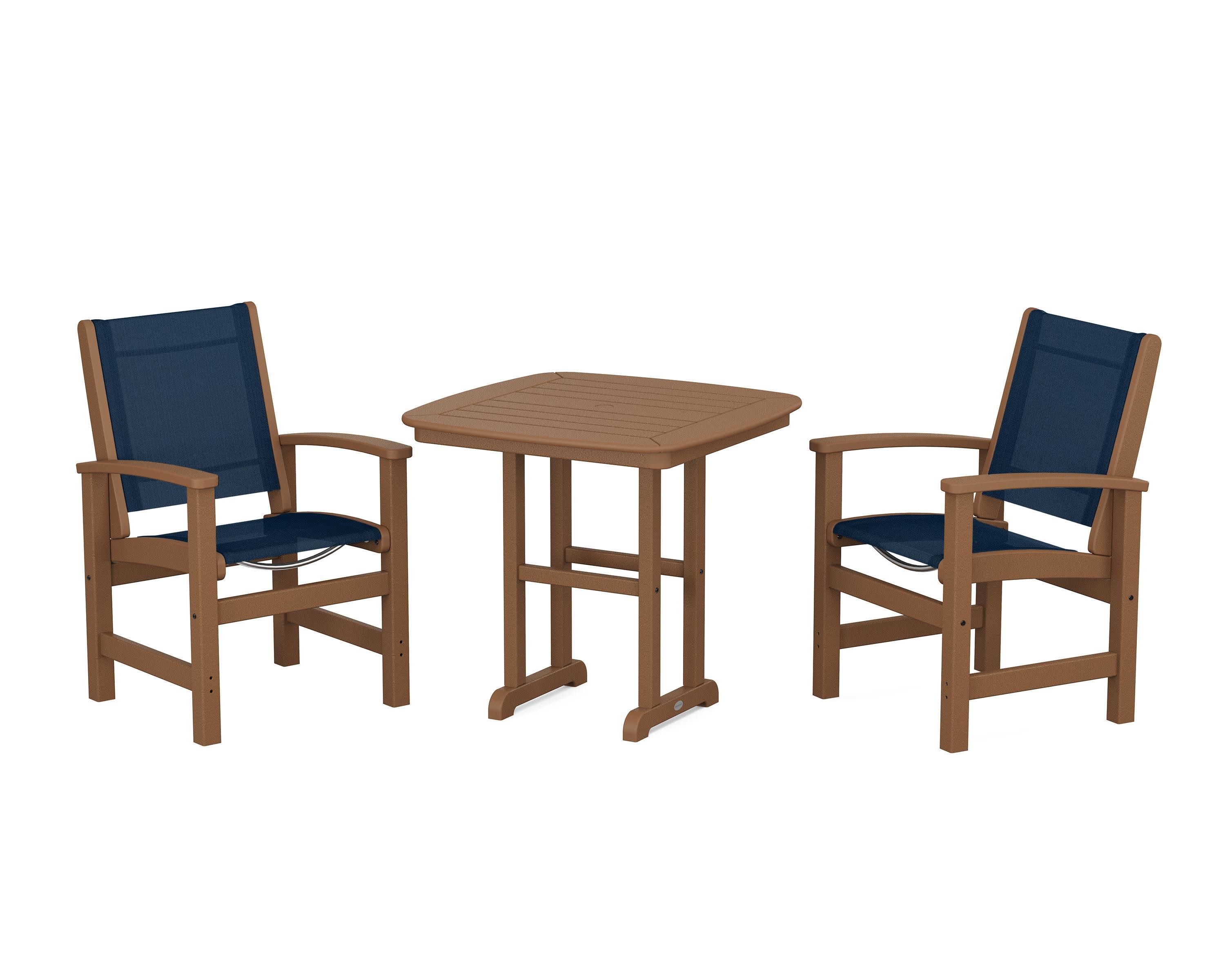 Coastal 3-Piece Dining Set in Teak / Navy Blue Sling