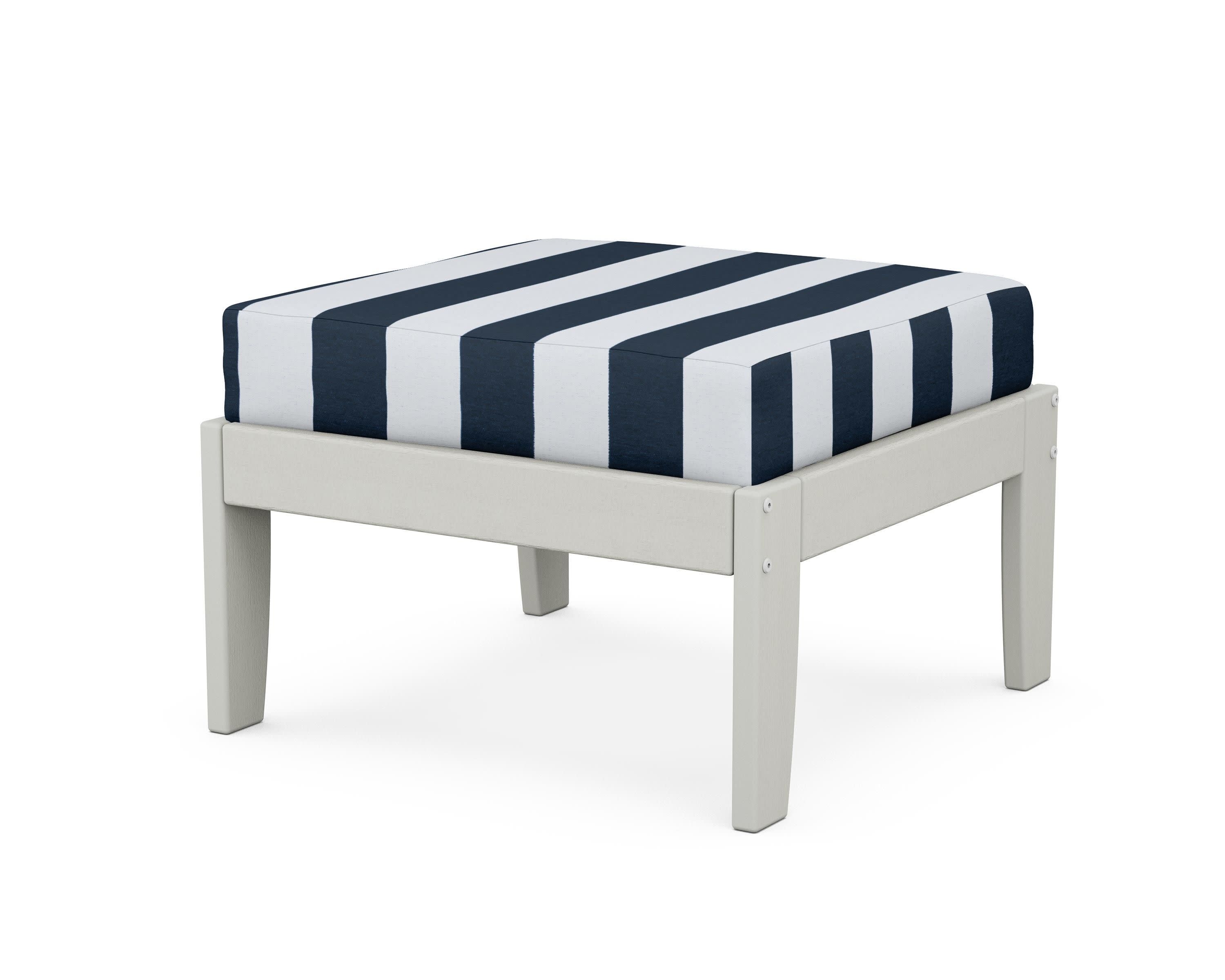 Modular Ottoman - Classic in Vintage White / Cabana Stripe Marine Indigo
