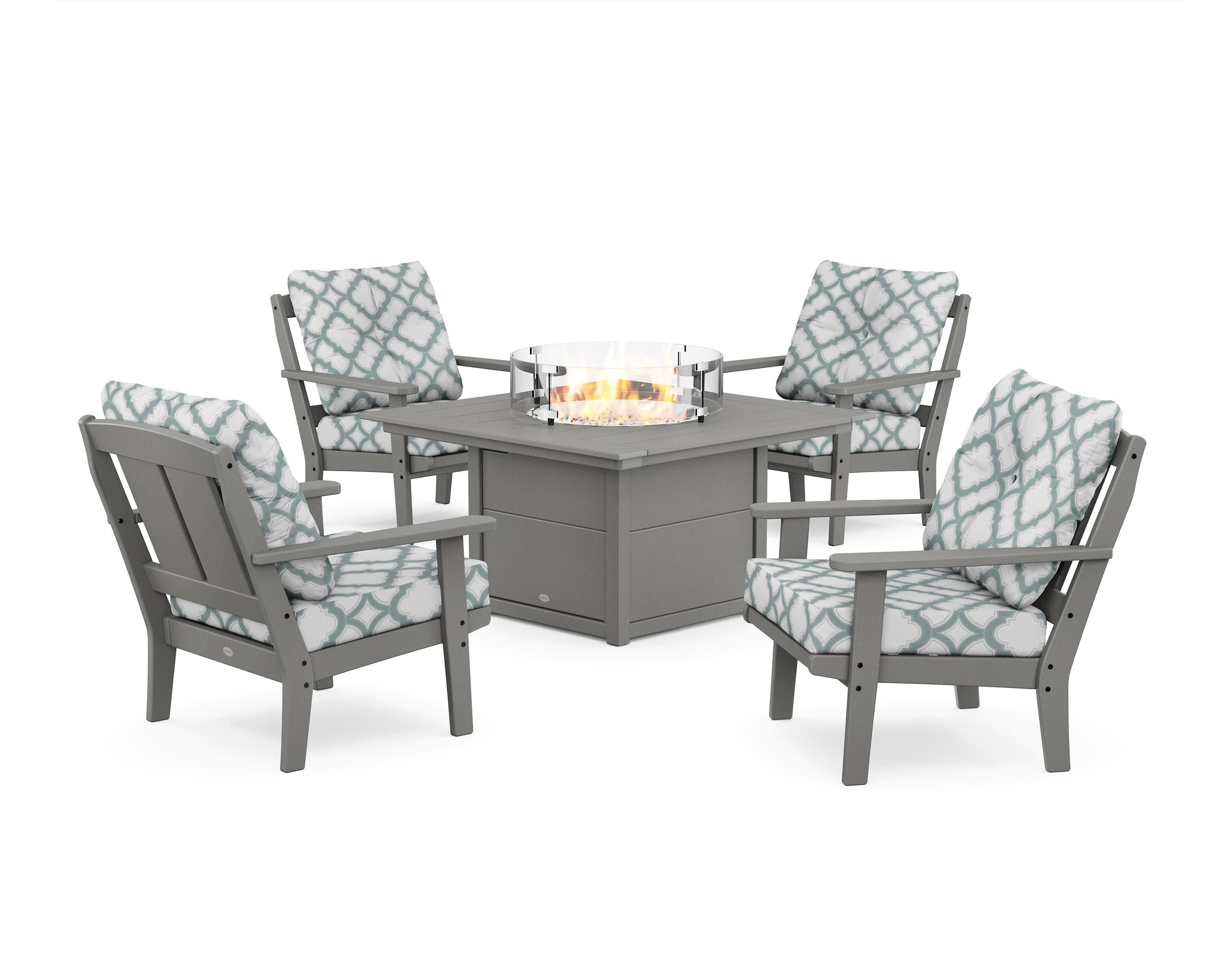 Mission 5-Piece Deep Seating Set with Fire Pit Table in Slate Grey / Trellis Glacier Spa