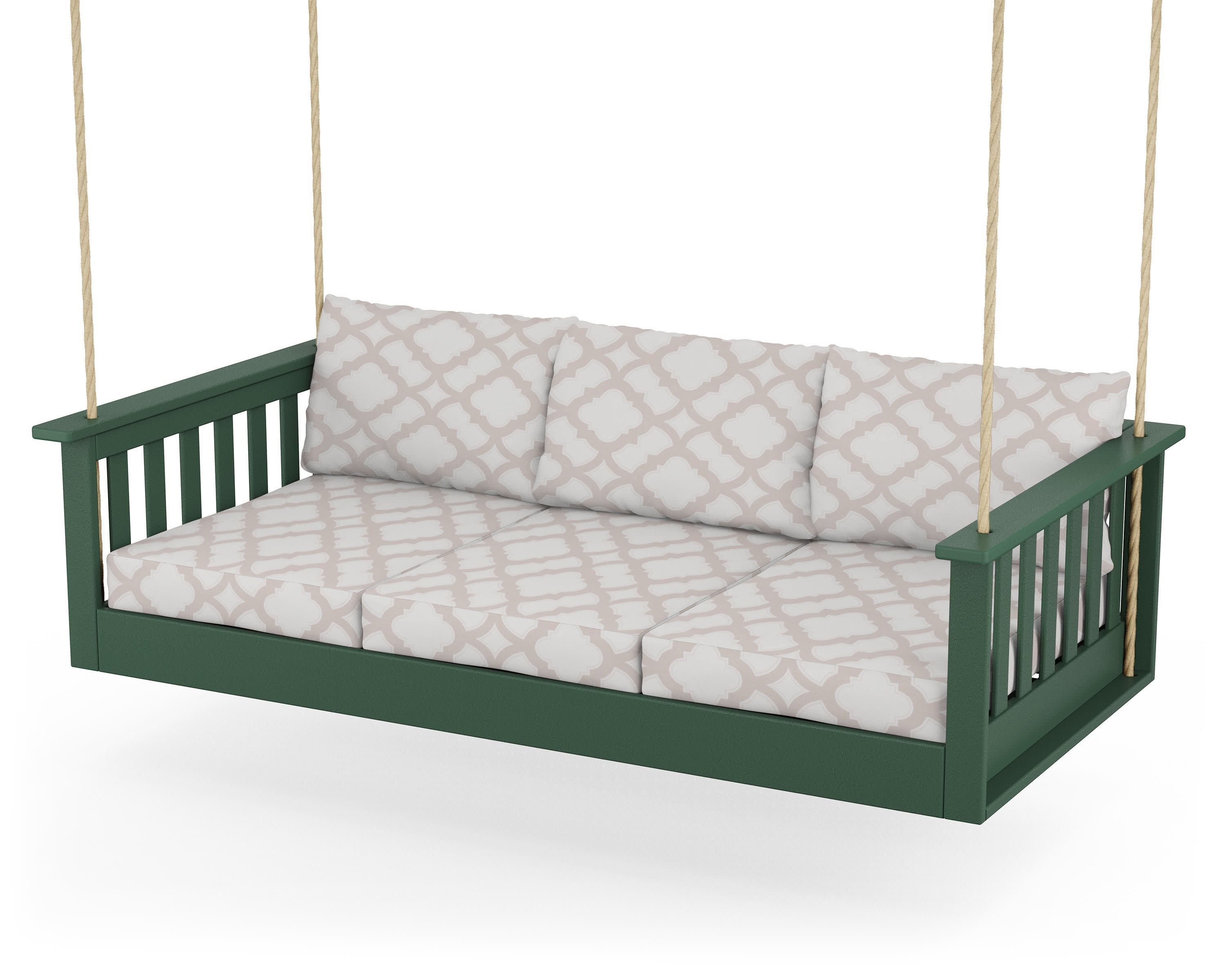 Vineyard Daybed Swing in Green / Trellis Dune Burlap