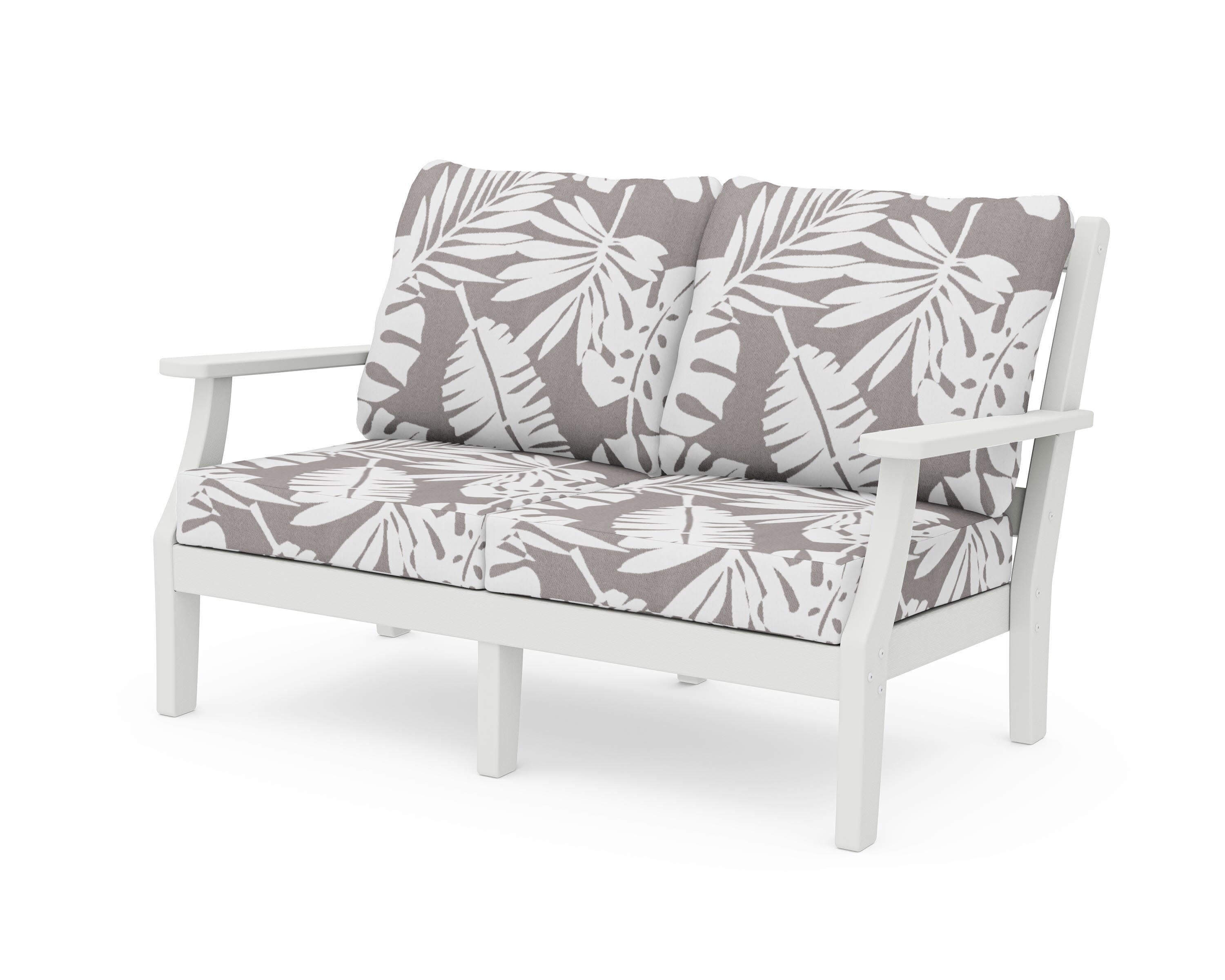 Chinoiserie Deep Seating Loveseat in Vintage White / Leaf Grey Mist