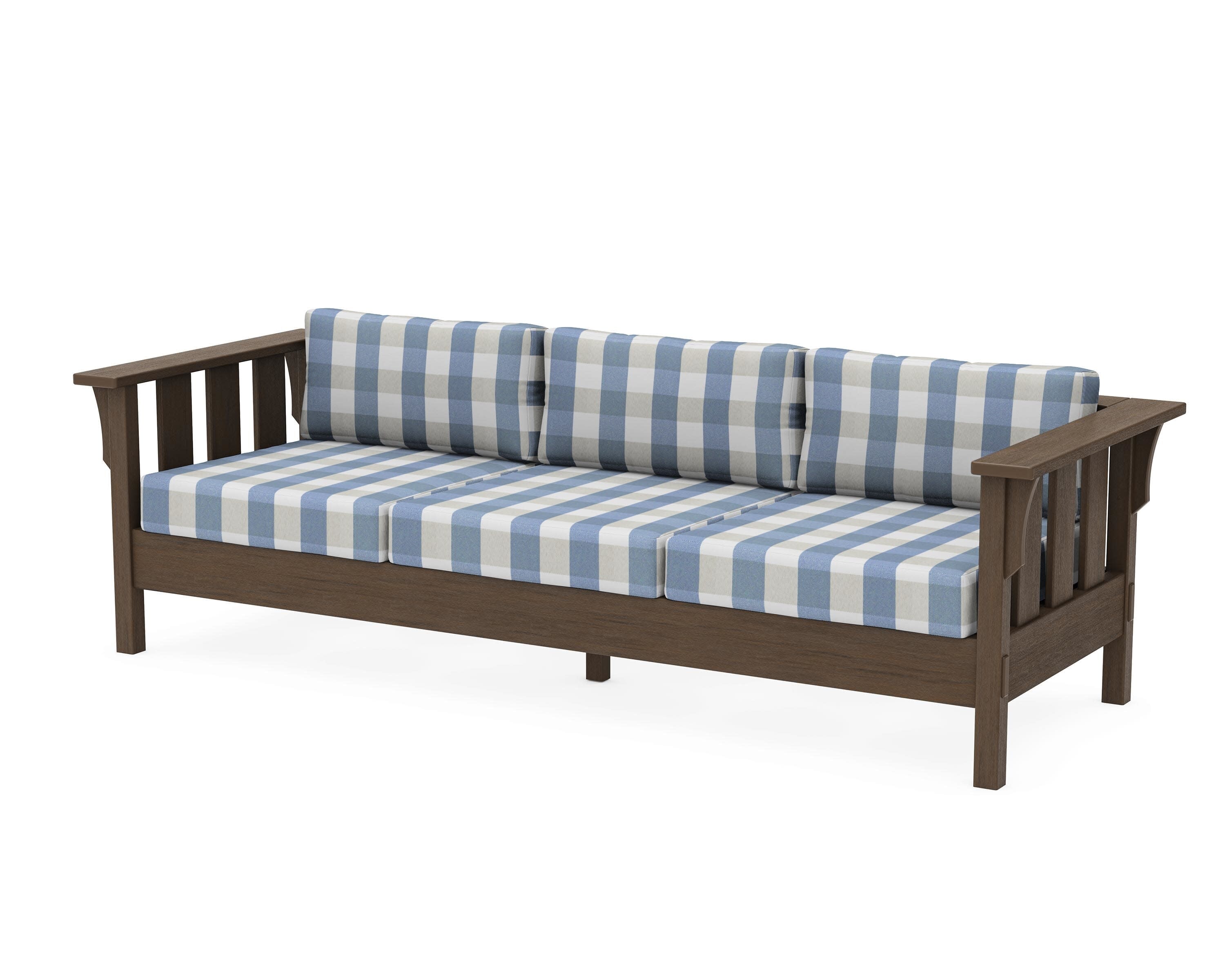 Acadia Deep Seating Sofa in Kona / Buffalo Plaid Sky Blue