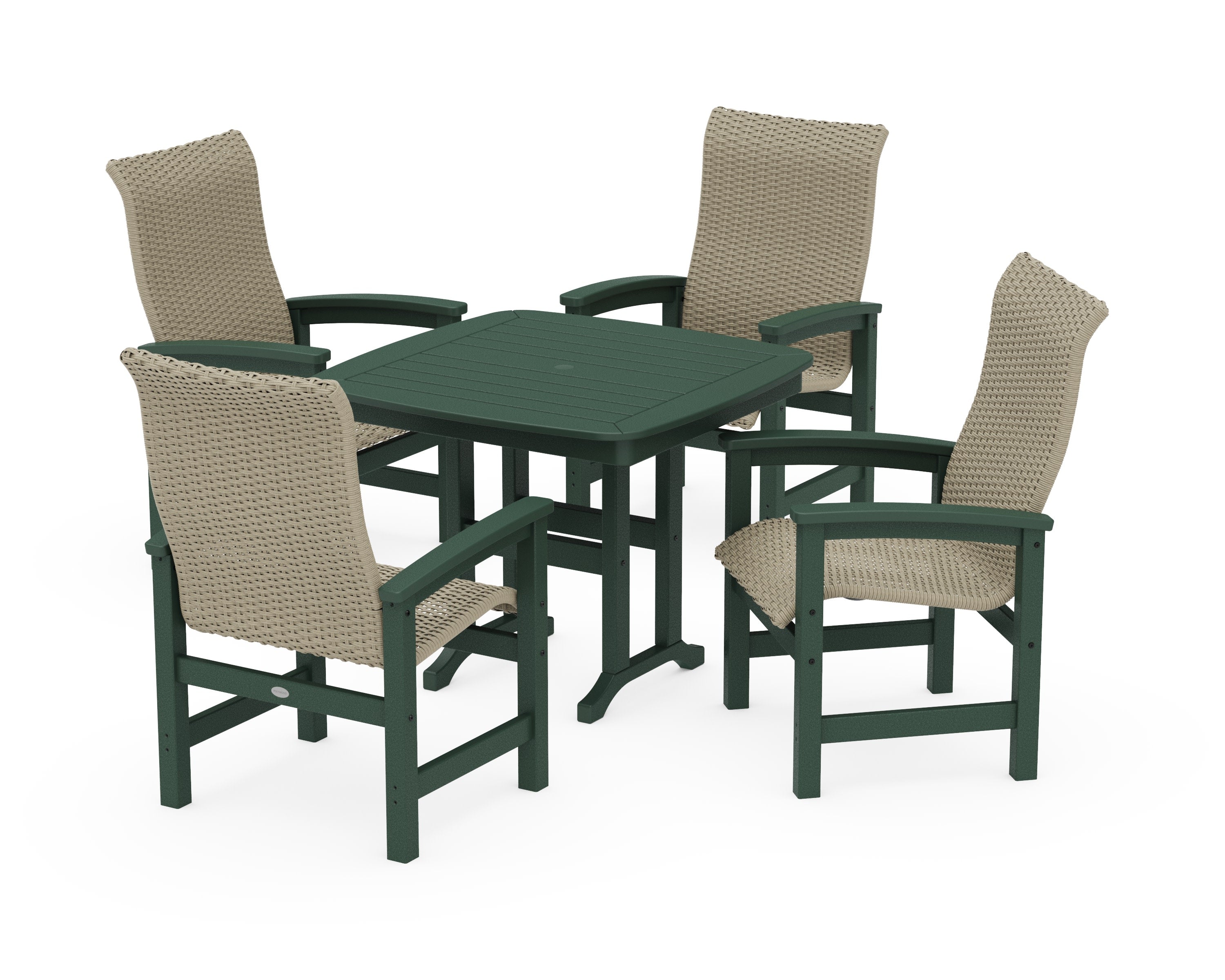 Coastal Woven High-Back 5-Piece Dining Set in Green / Dune Grass