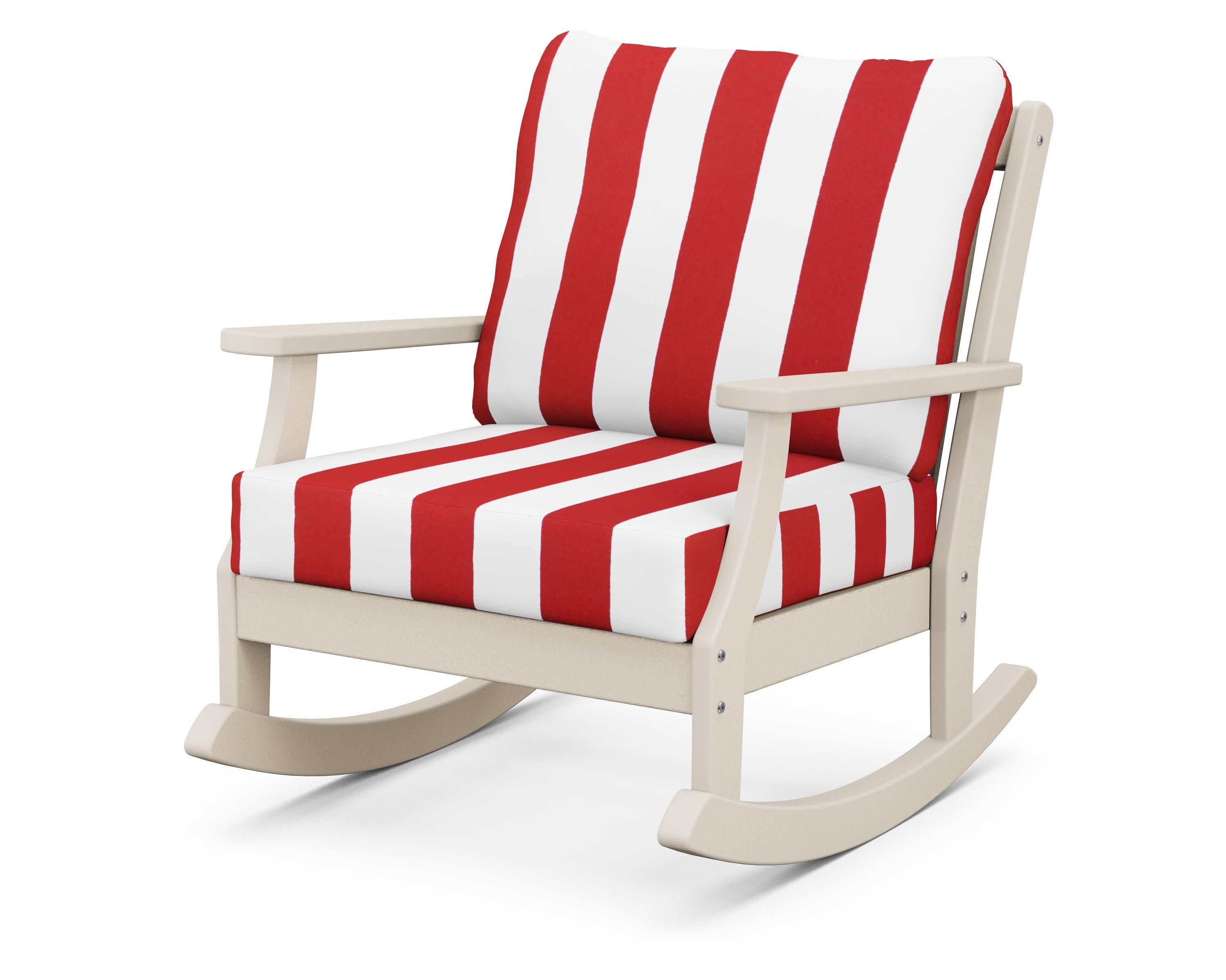 Braxton Deep Seating Rocking Chair in Sand / Cabana Stripe Crimson