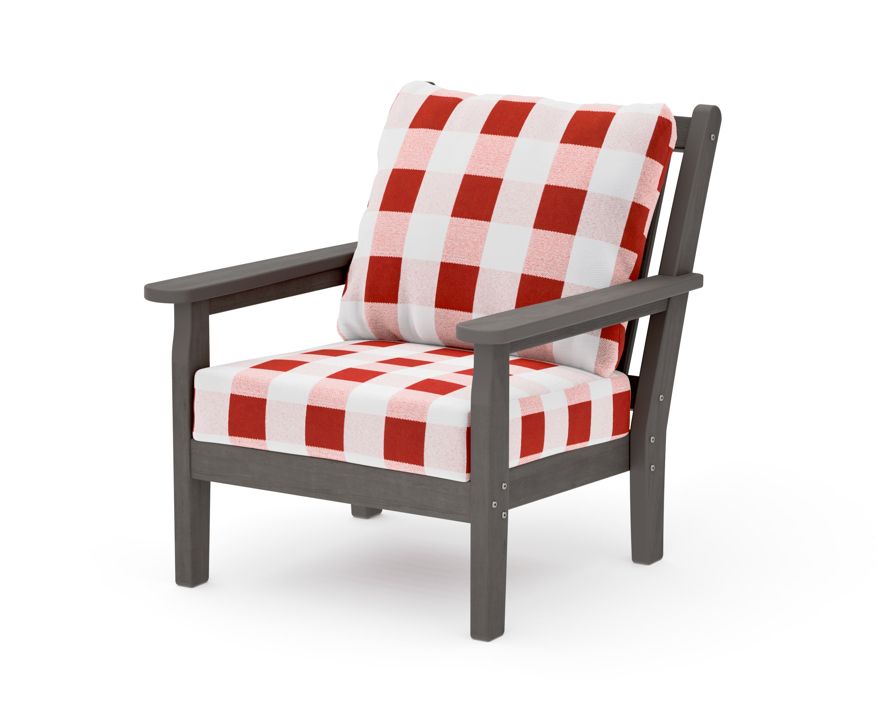 Chippendale Deep Seating Chair in Driftwood / Buffalo Plaid Crimson