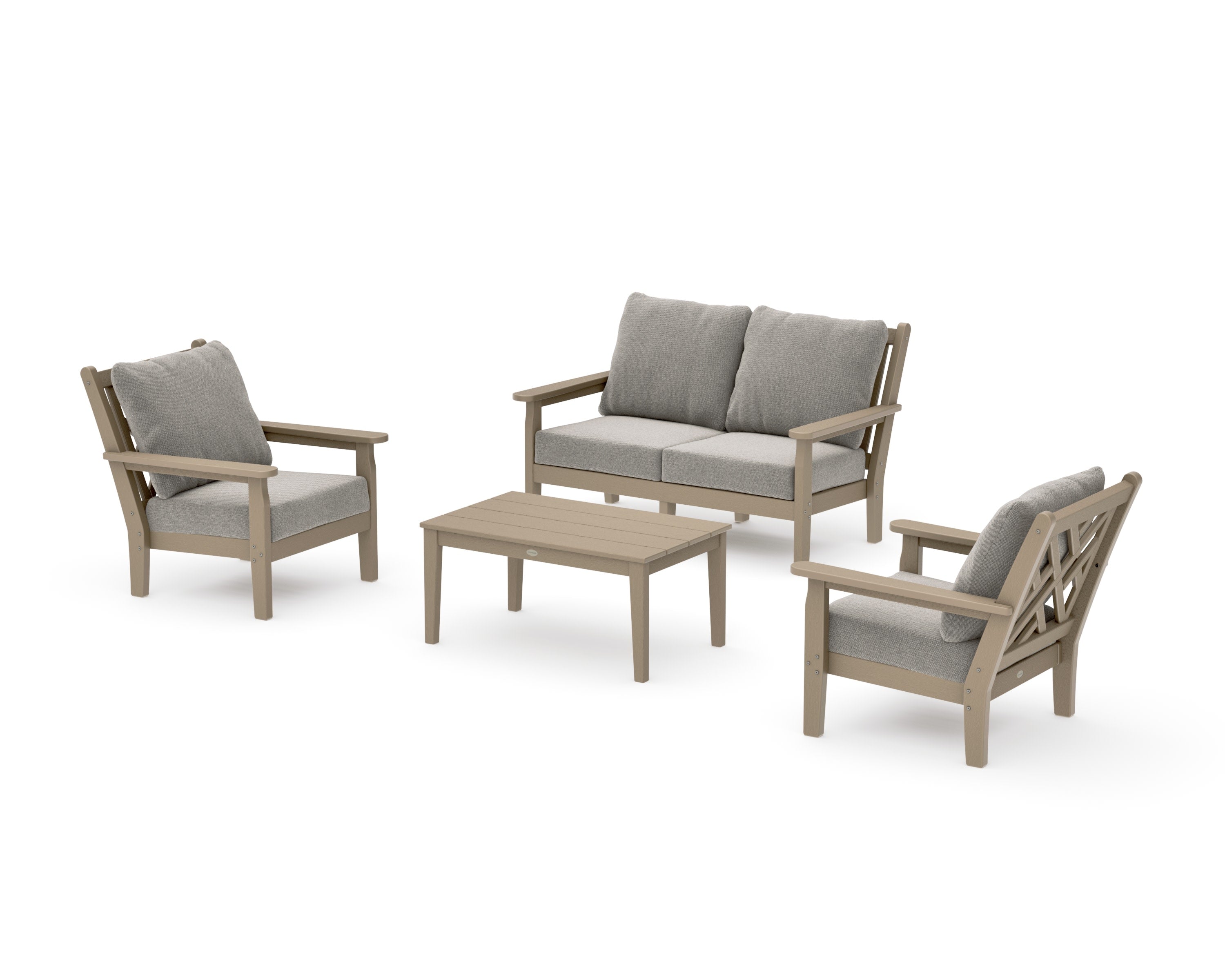 Chippendale 4-Piece Deep Seating Set with Loveseat in Vintage Sahara / Weathered Tweed