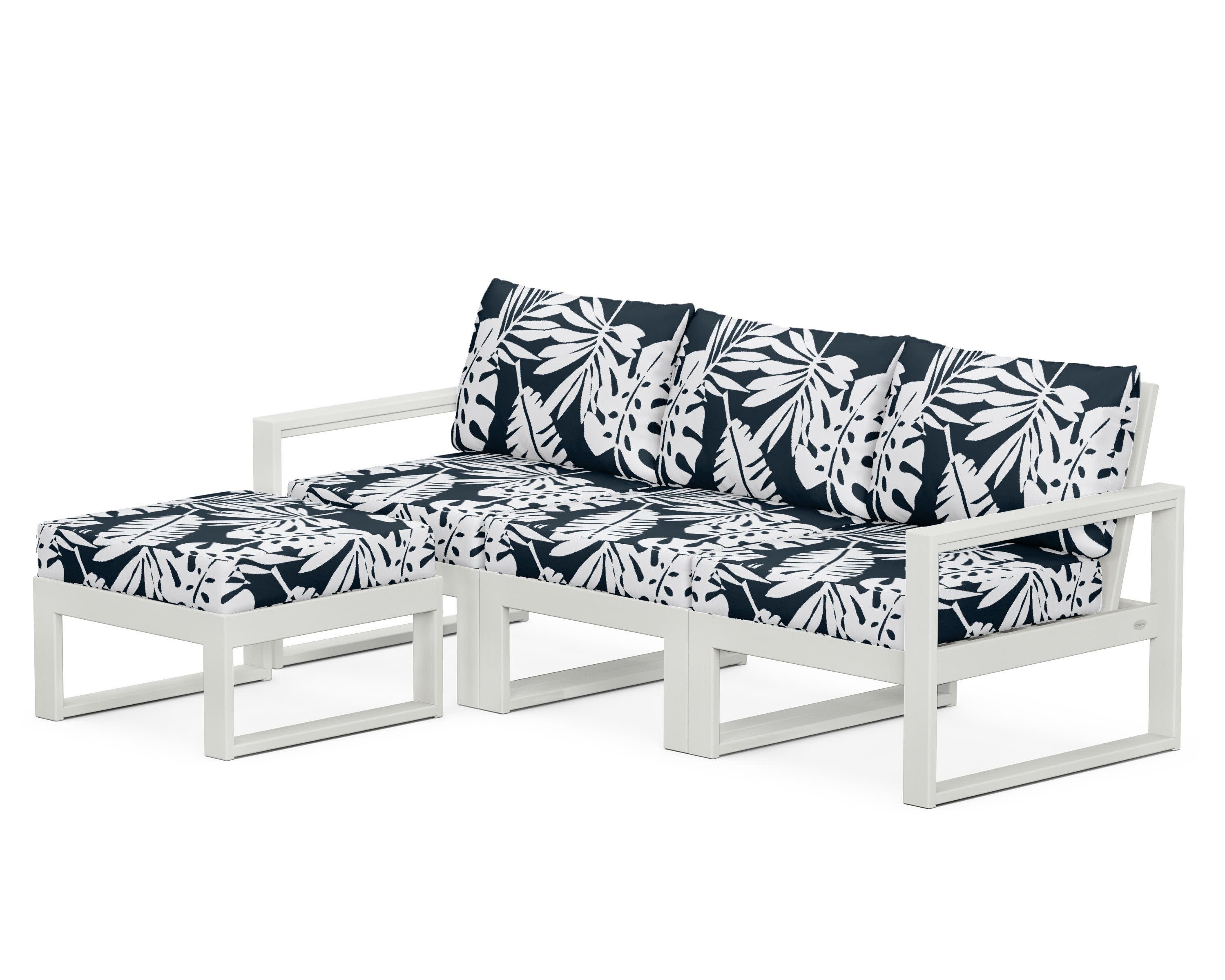 EDGE 4-Piece Modular Deep Seating Set with Ottoman in Vintage White / Leaf Marine Indigo