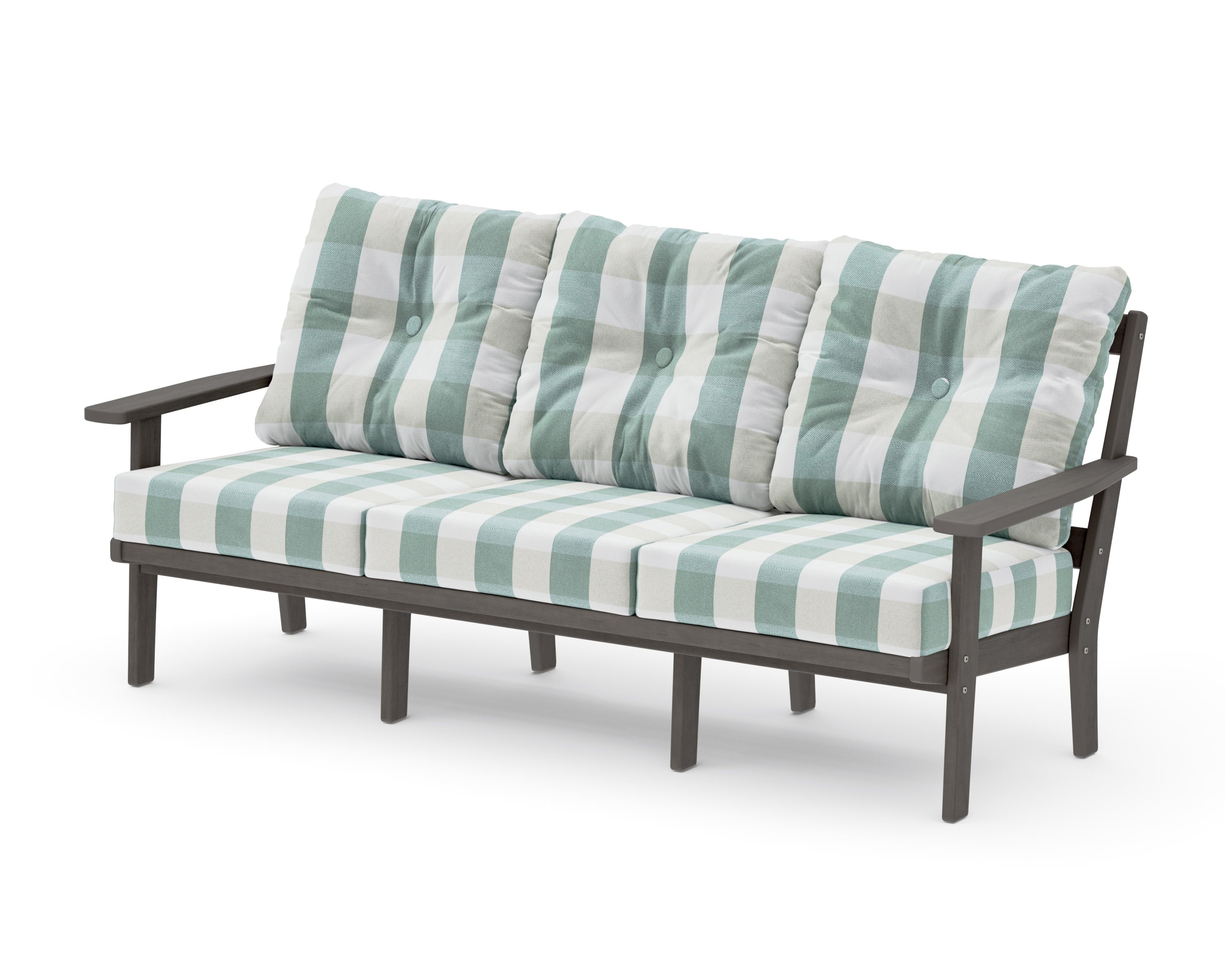 PrairieDeep Seating Sofa in Driftwood / Buffalo Plaid Glacier Spa