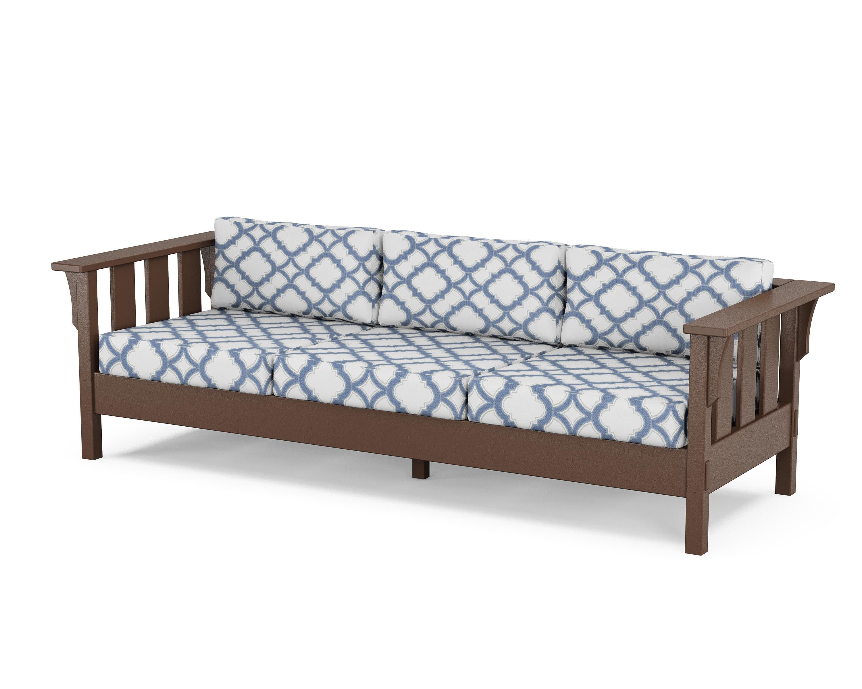 Acadia Deep Seating Sofa in Mahogany / Trellis Sky Blue