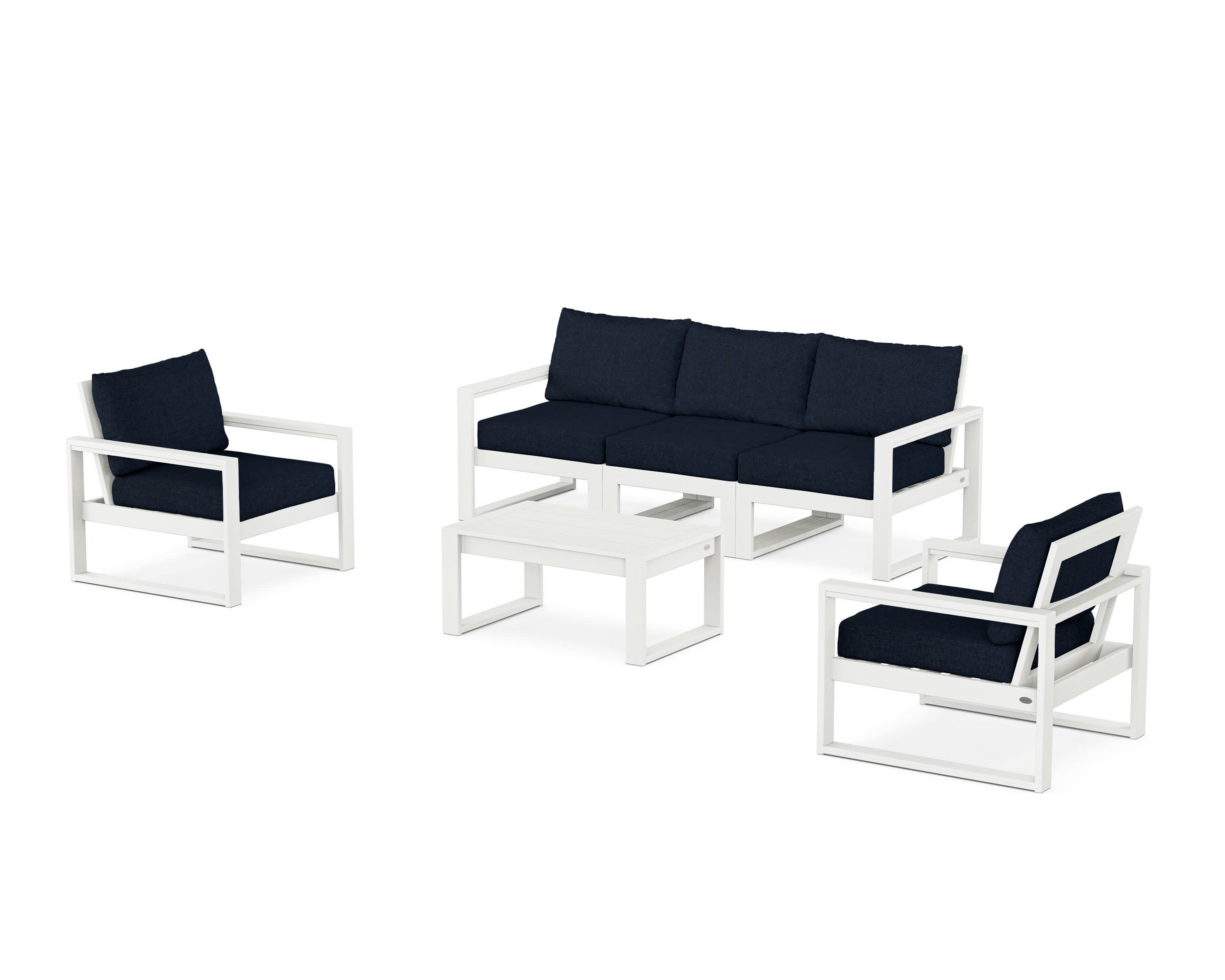 EDGE Sectional 4-Piece Deep Seating Set with Sofa in Vintage White / Marine Indigo