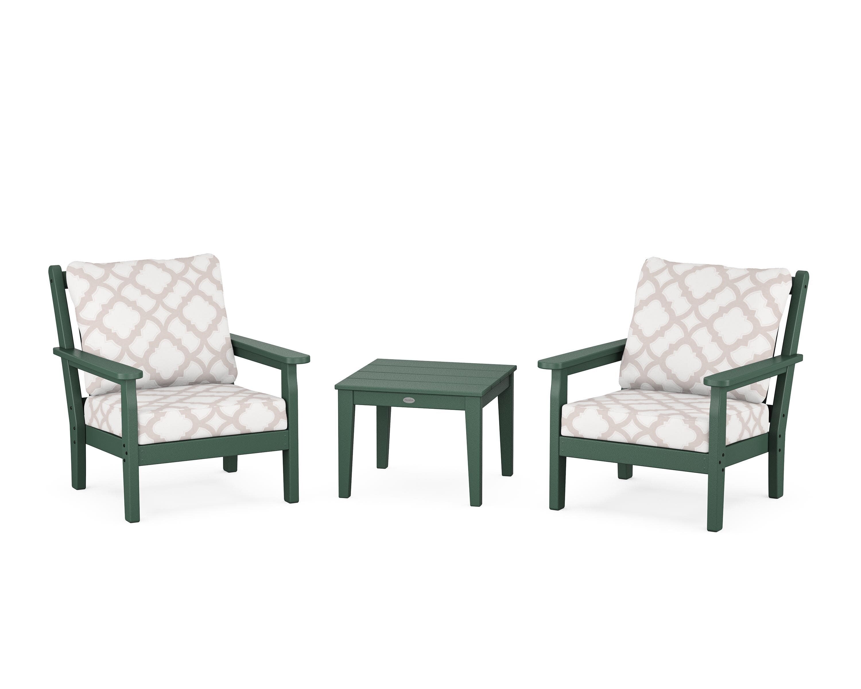 Chippendale 3-Piece Deep Seating Set in Green / Trellis Dune Burlap