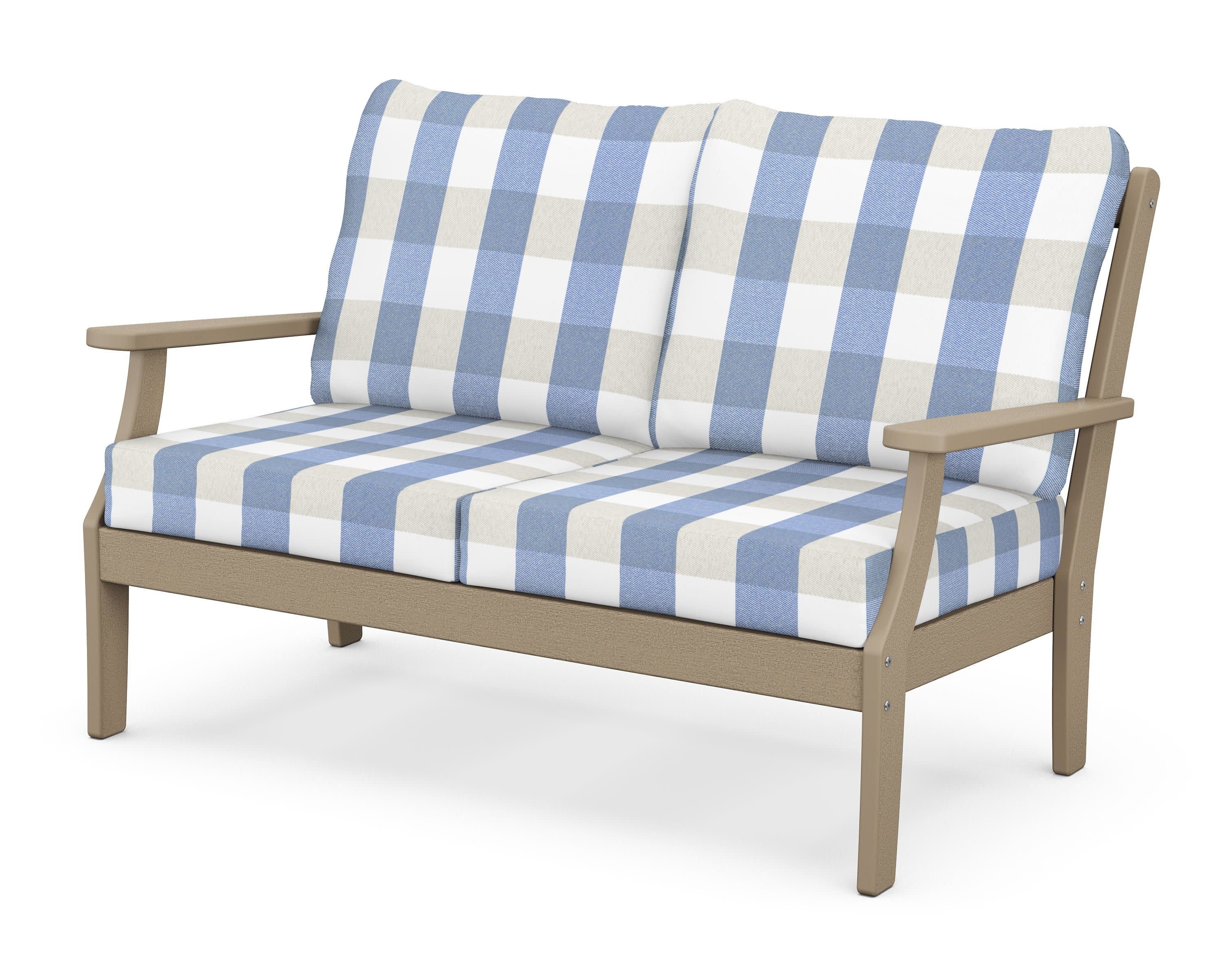 Braxton Deep Seating Loveseat in Vintage Sahara / Buffalo Plaid Sky Blue