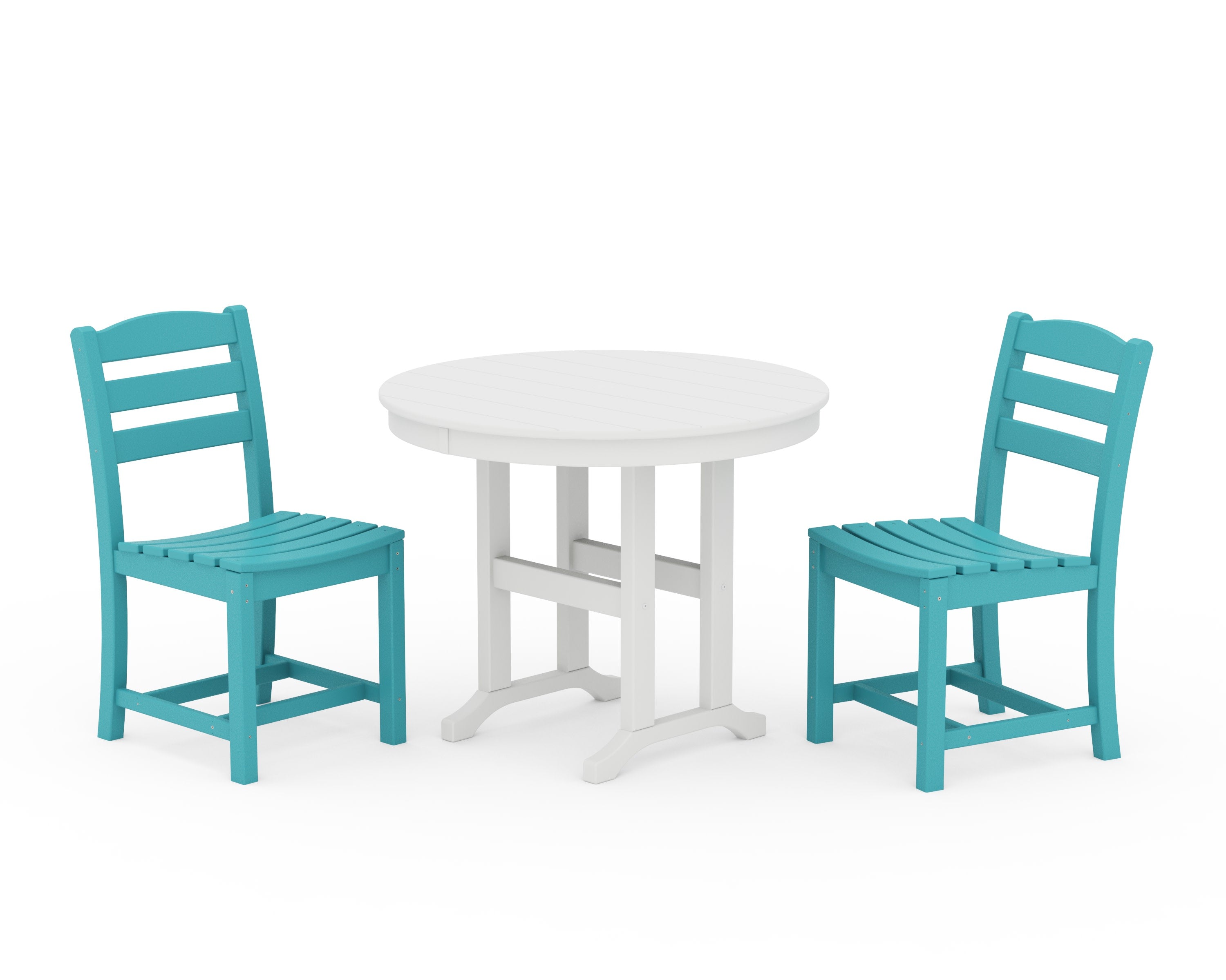 La Casa Caf Side Chair 3-Piece Round Dining Set in Aruba / White