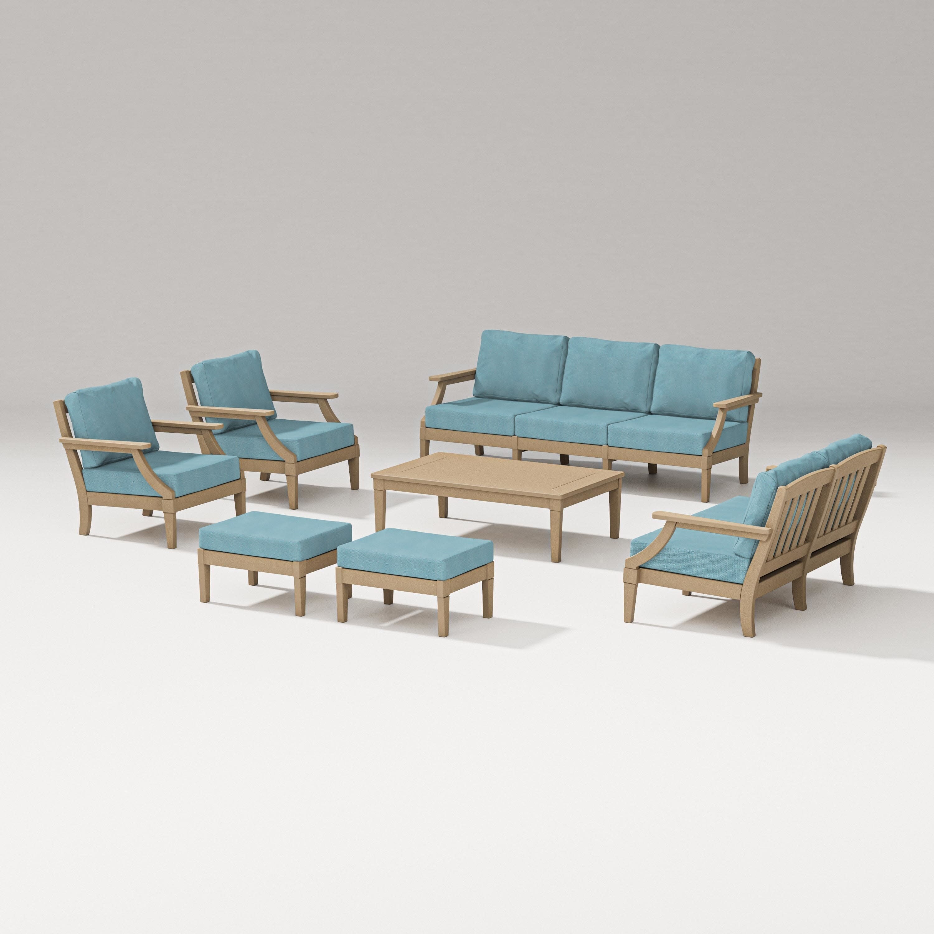 Estate 7-Piece Lounge Sofa Set in Vintage Sahara / Lattice Sky Blue