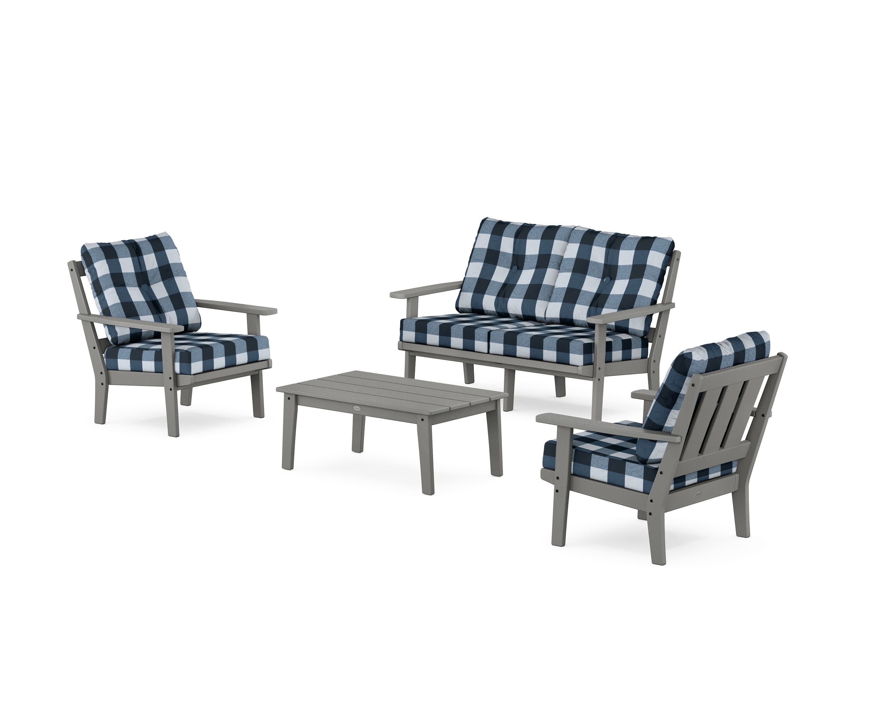 Oxford 4-Piece Deep Seating Set with Loveseat in Slate Grey / Buffalo Plaid Marine Indigo