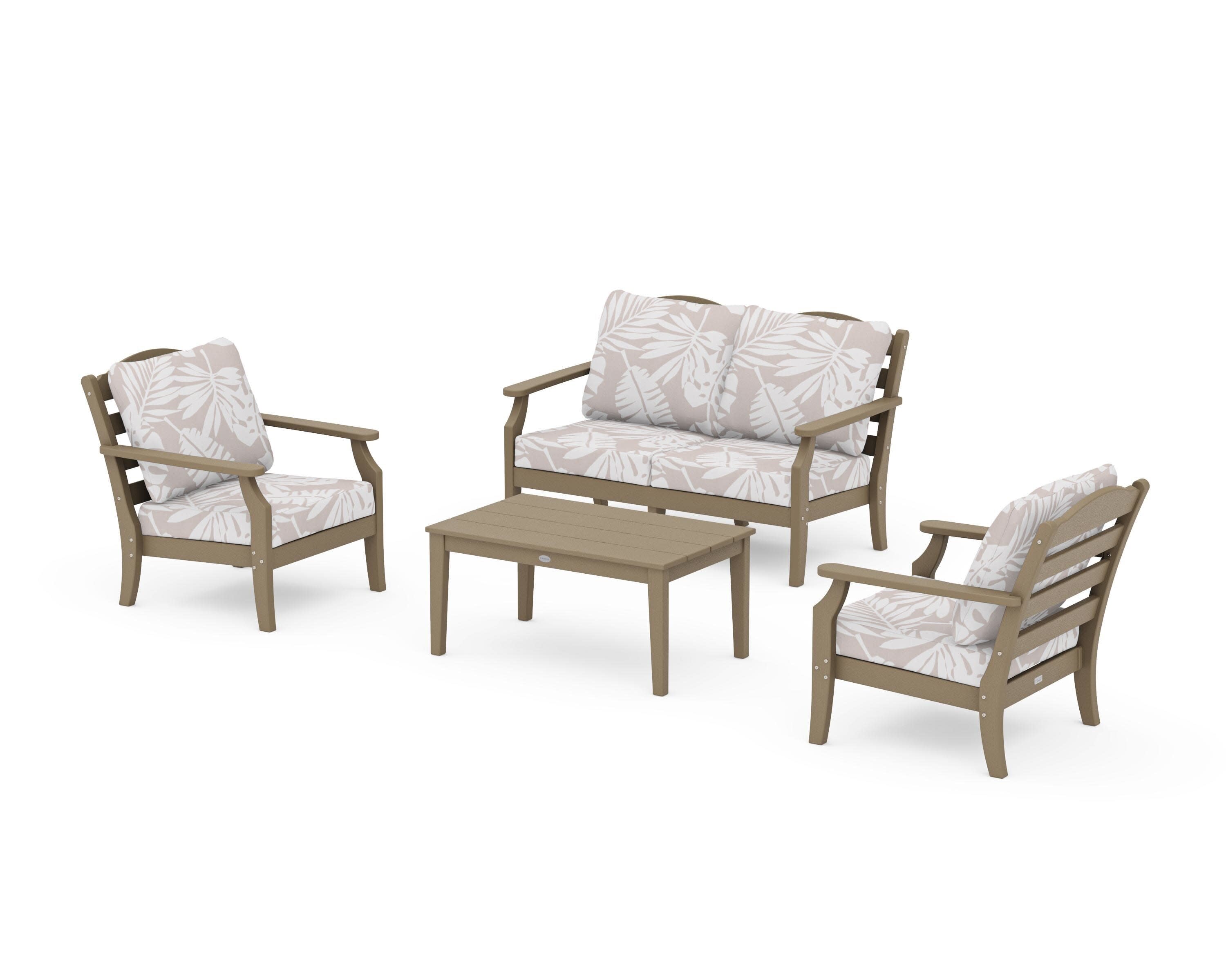 Savannah 4-Piece Deep Seating Set with Loveseat in Vintage Sahara / Leaf Dune Burlap