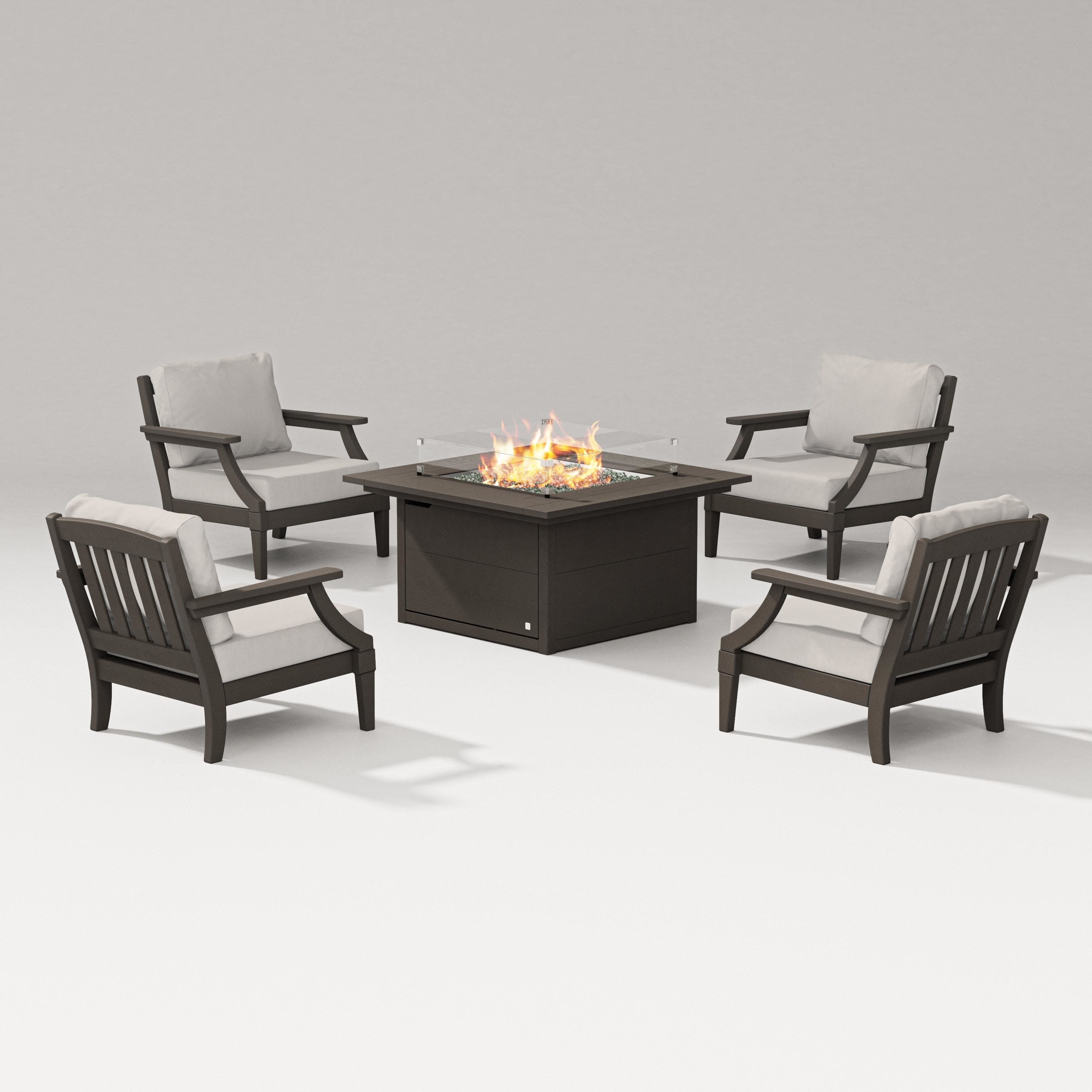 Estate 5-Piece Lounge Fire Table Set in Vintage Coffee / Cast Ash