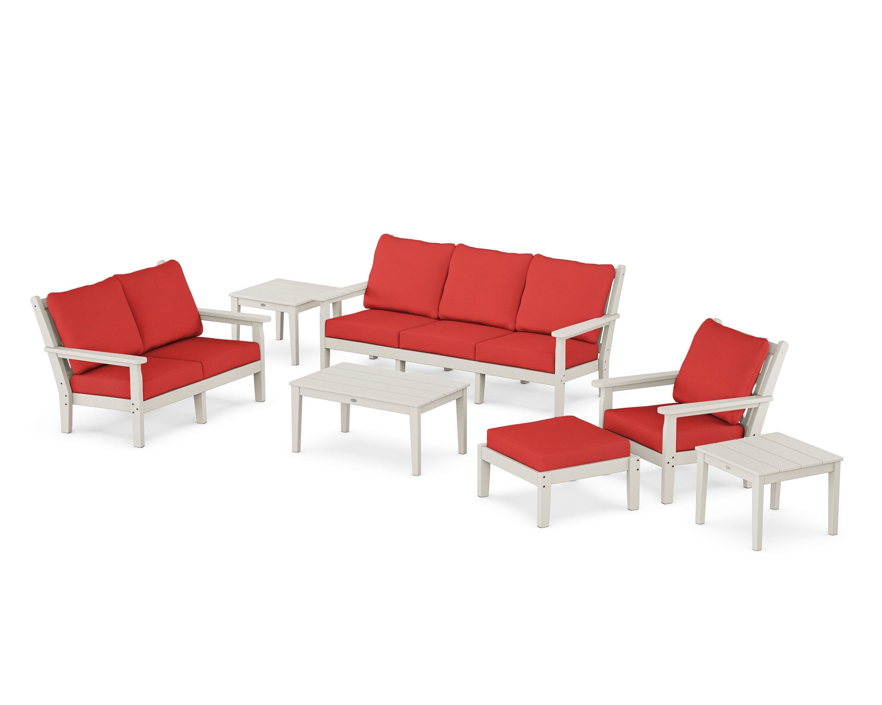 Chippendale 7-Piece Deep Seating Set in Sand / Crimson Linen
