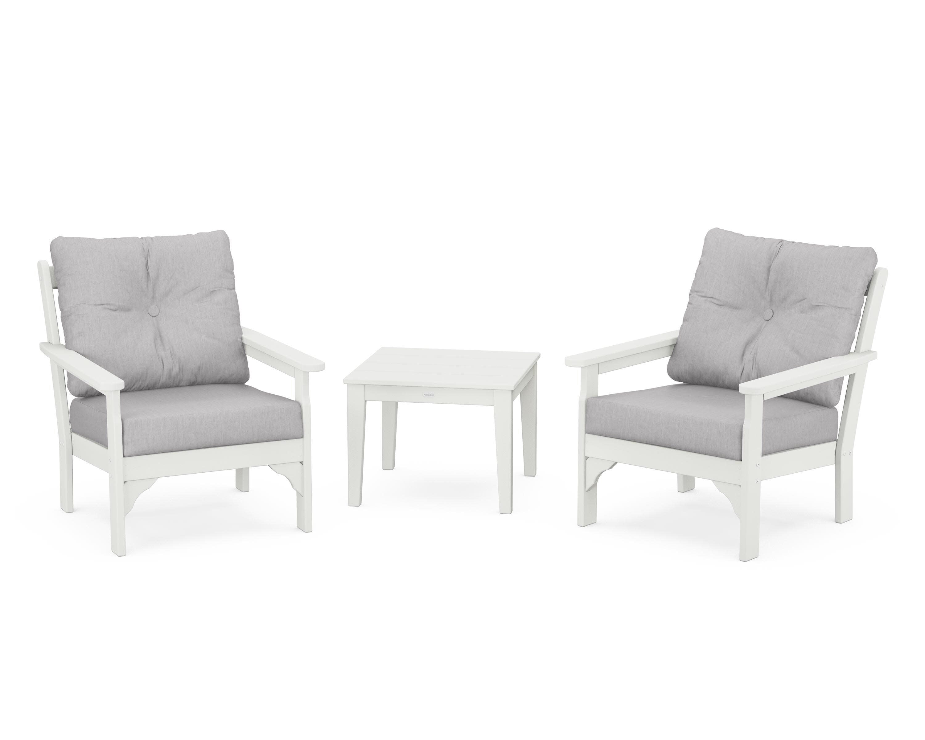 Vineyard 3-Piece Deep Seating Set in Vintage White / Granite