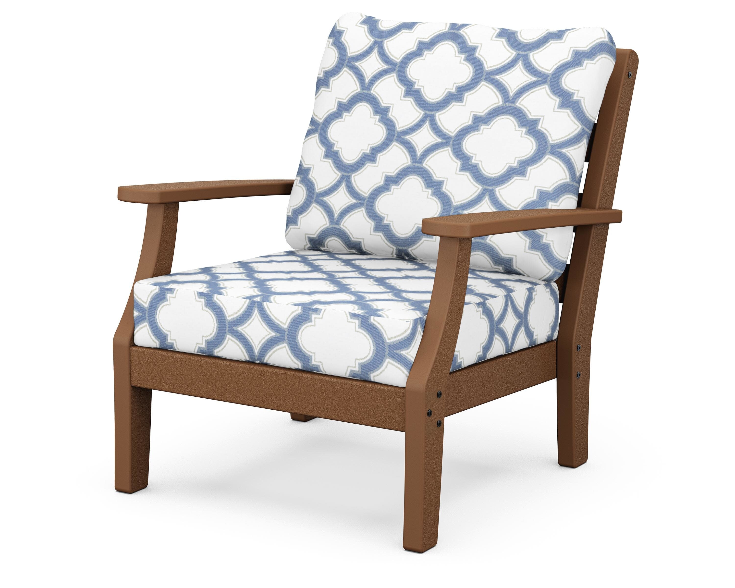 Chesapeake Deep Seating Chair in Teak / Trellis Sky Blue