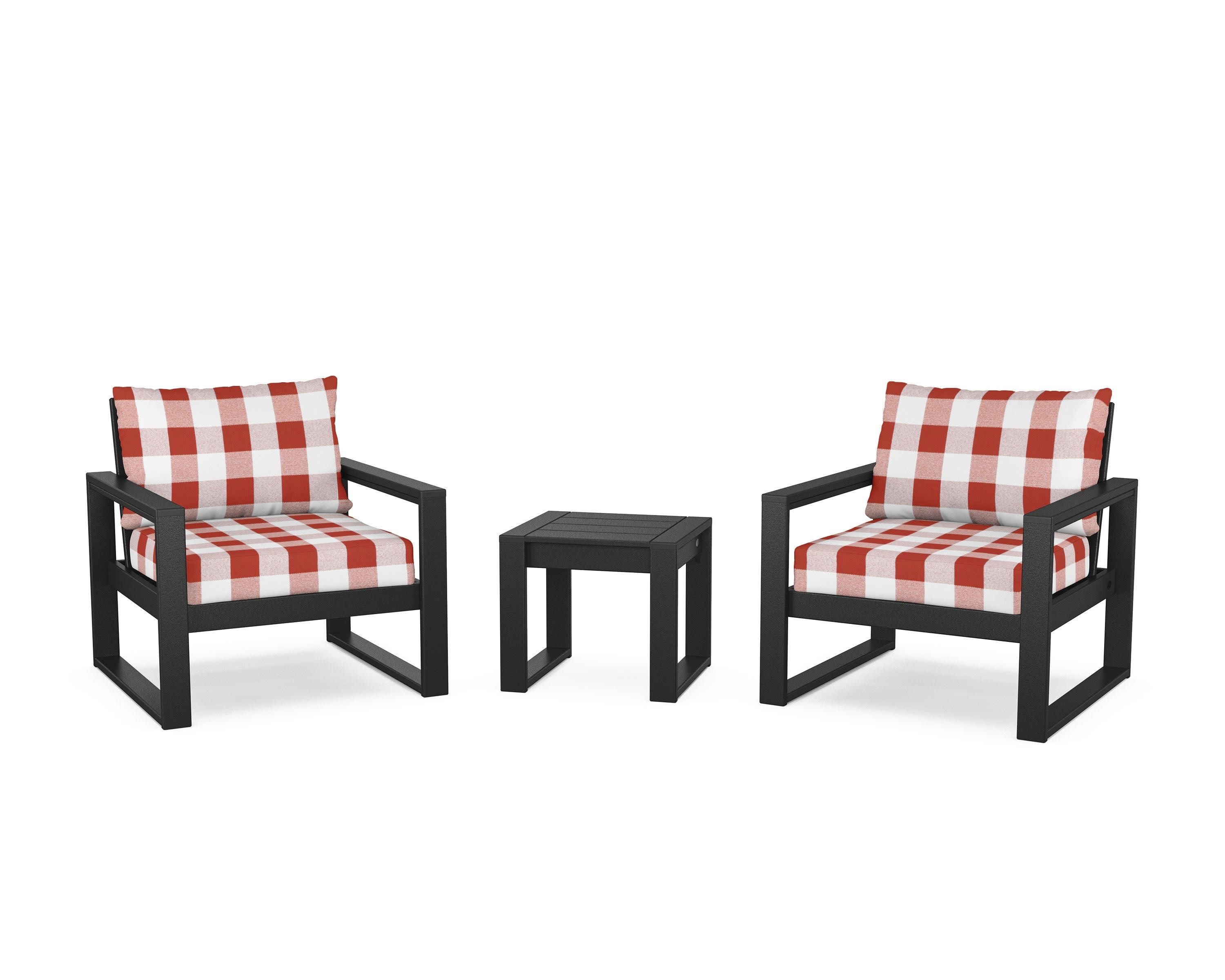 EDGE Sectional 3-Piece Deep Seating Set in Black / Buffalo Plaid Crimson